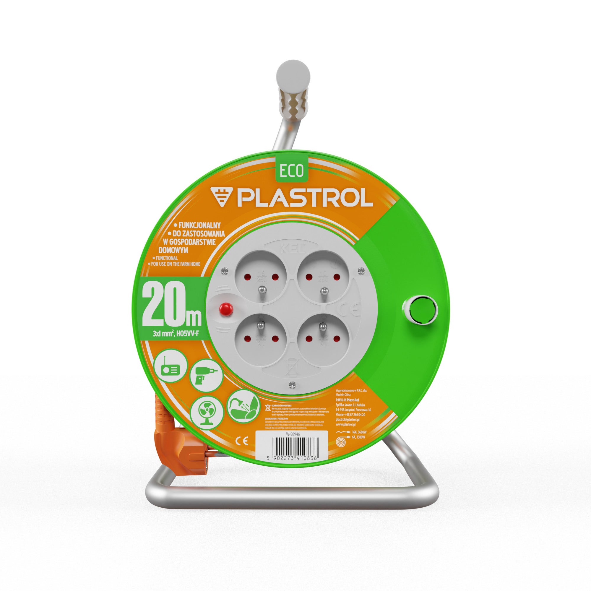 Przedłużacz bębnowy 20m 3x1 OWY 4x2P+Z 0