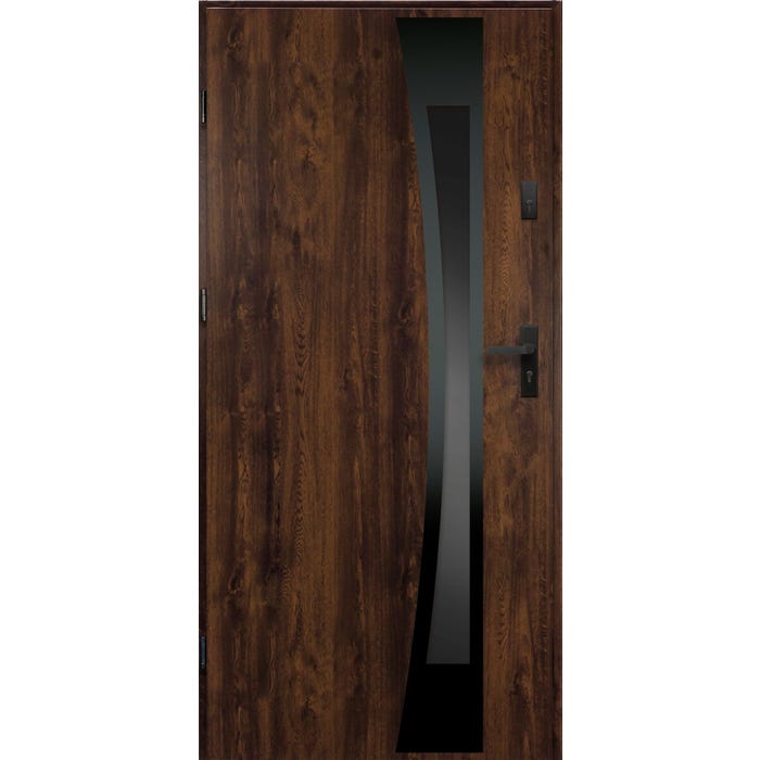 Drzwi stalowe WIEN szklone orzech 90 prawe