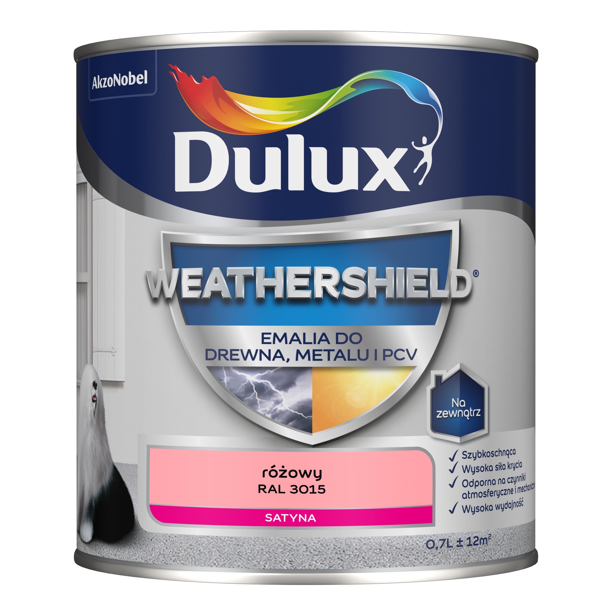 Dulux Weathershield Emalia do drewna, metalu i PCV RAL 3015 różowy 0,7l