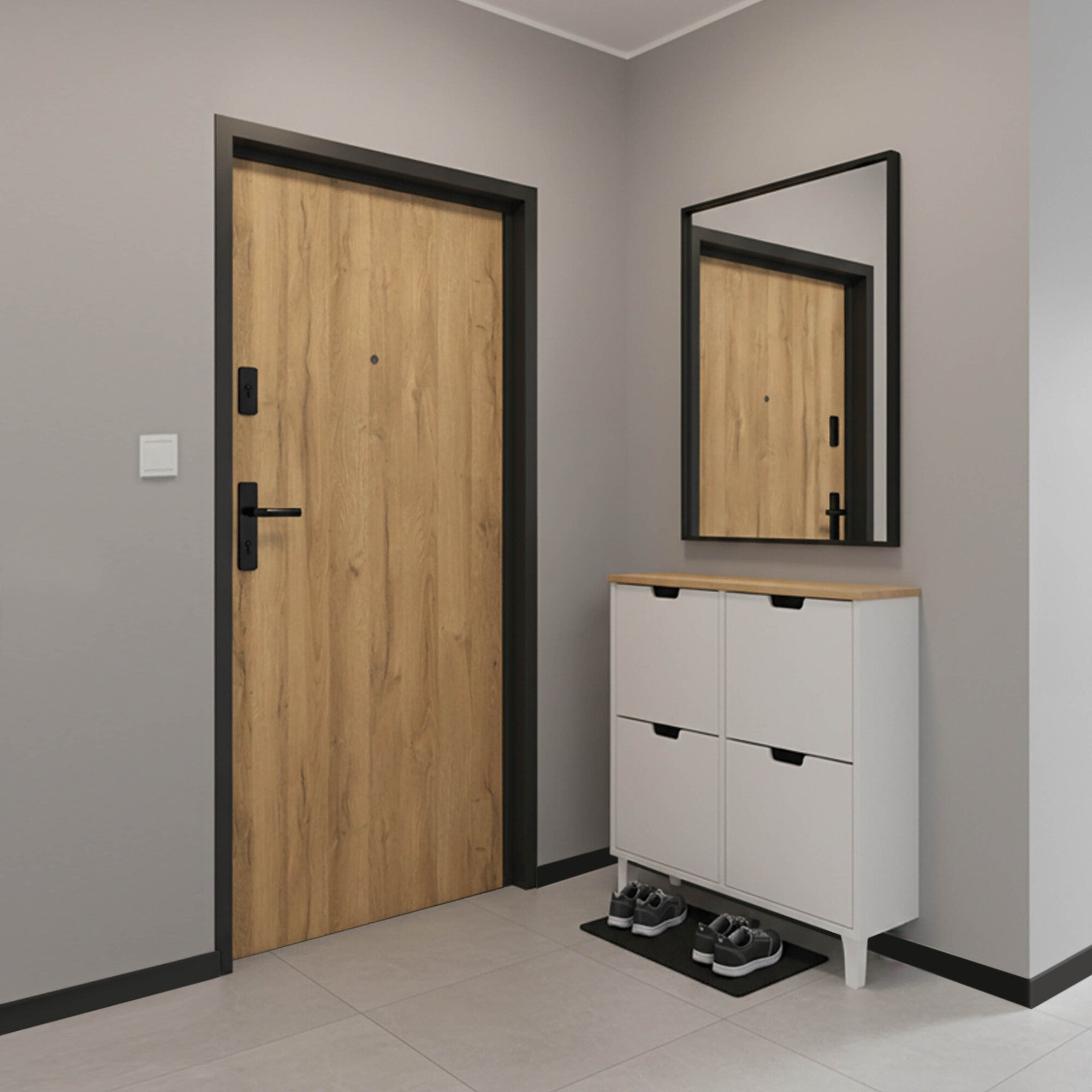 Drzwi wejściowe wewnątrzlokalowe Zeus 90 cm prawe dąb grand/black 2