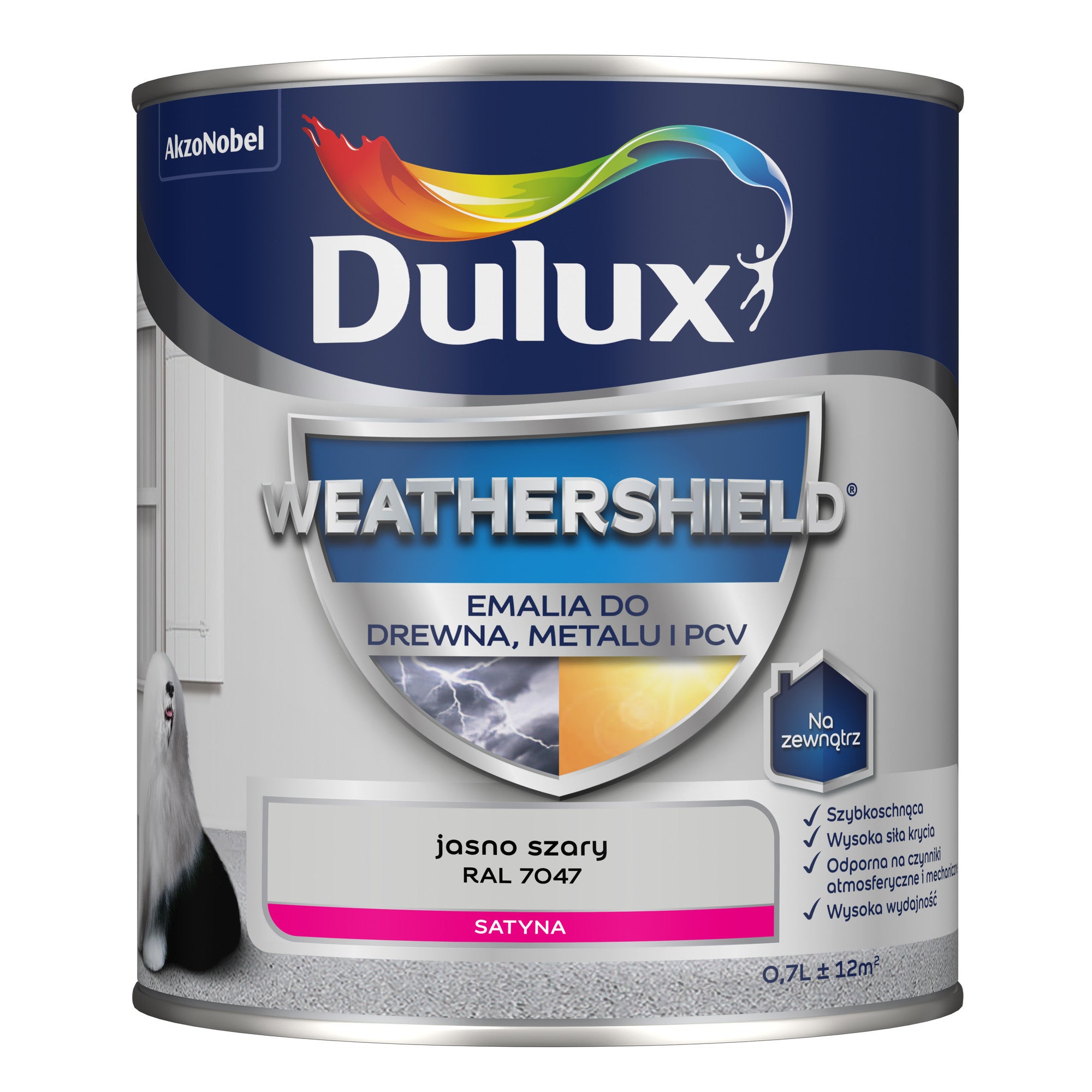 Dulux Weathershield Emalia do drewna, metalu i PCV RAL 7047 jasno szary 0,7l