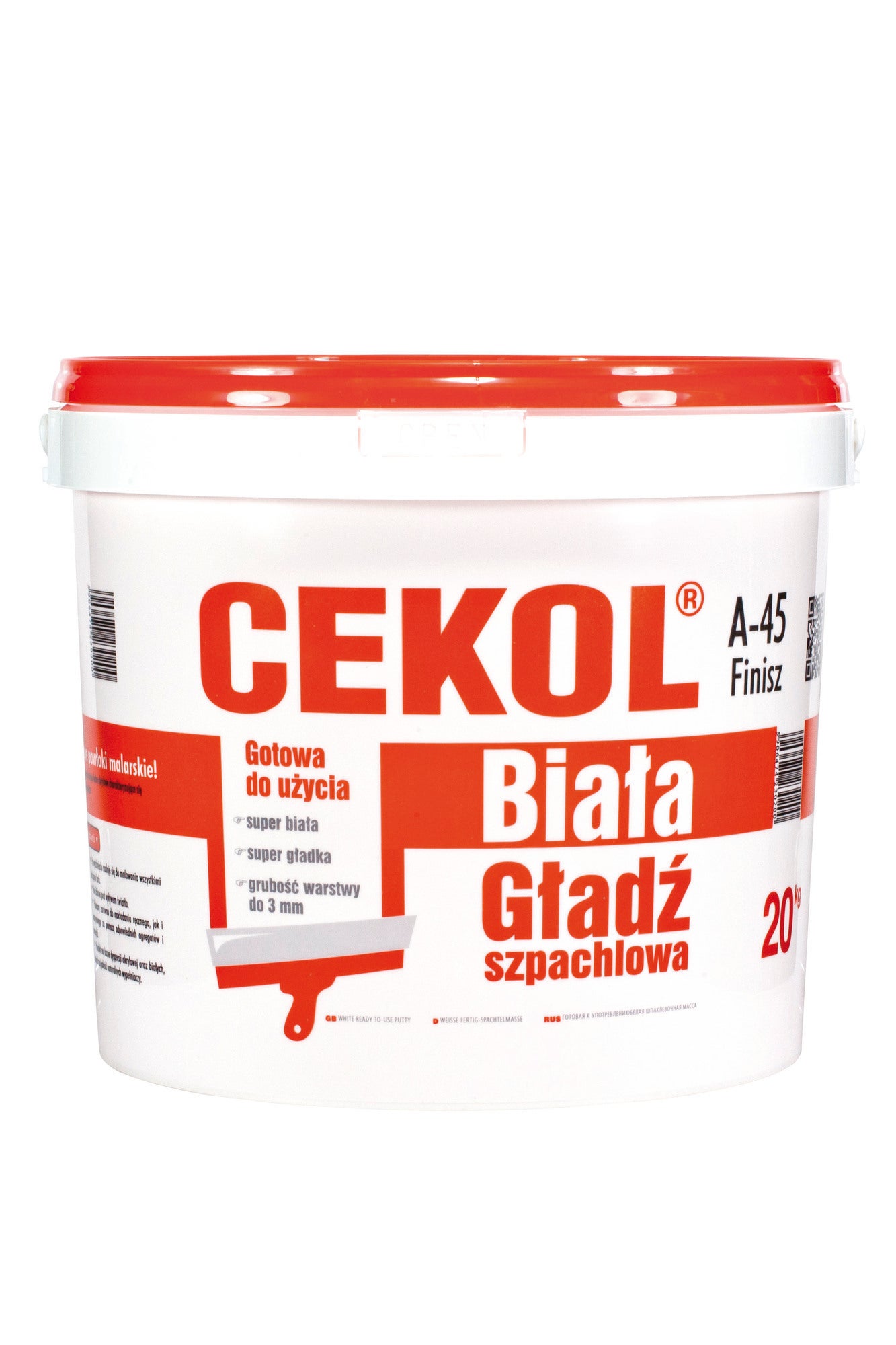 Gładź szpachlowa Cekol A-45 Finisz 20 kg, biała 1