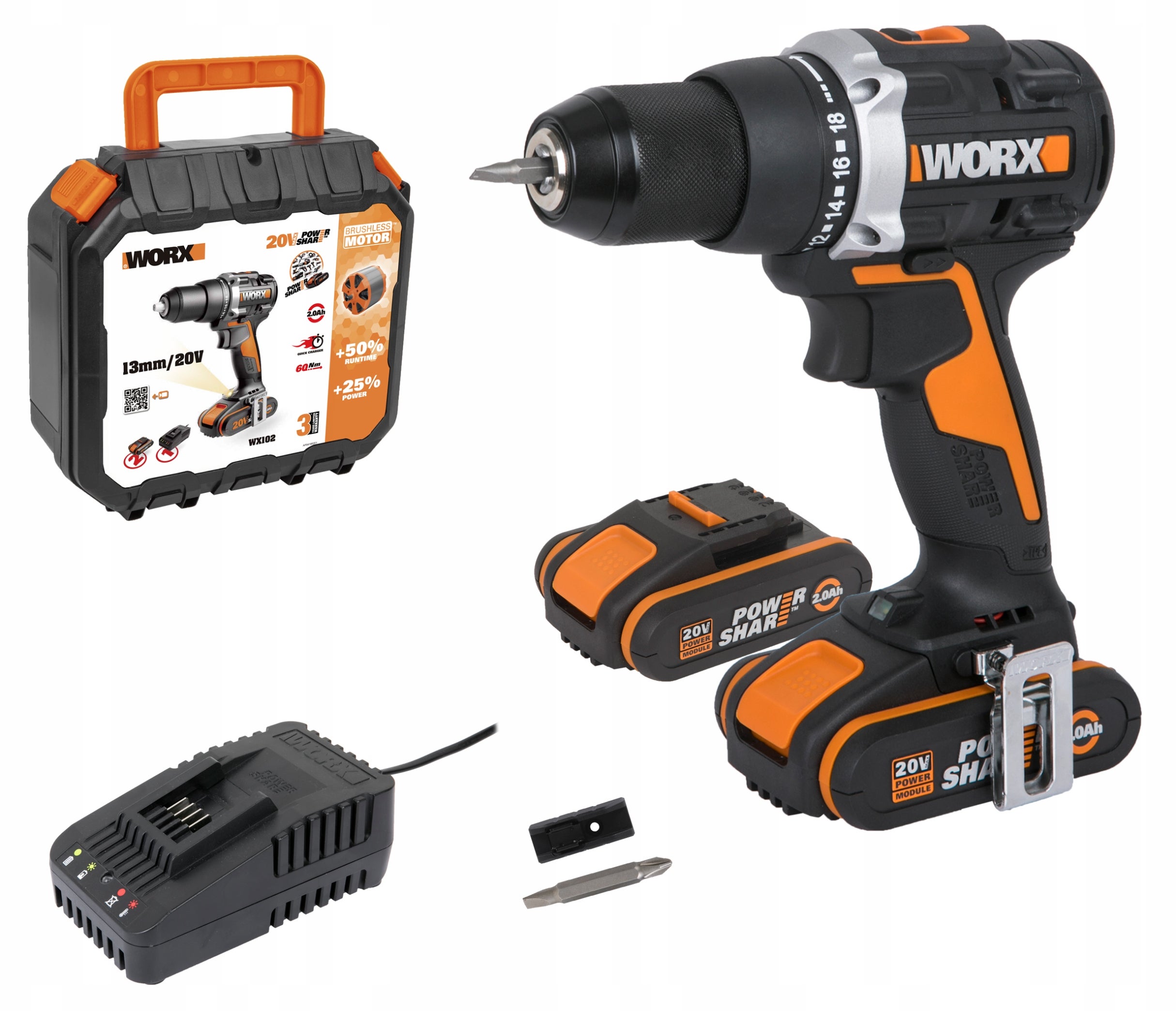 Wiertarko-wkrętarka 20V WX102 Worx / 2 x 2,0Ah 1
