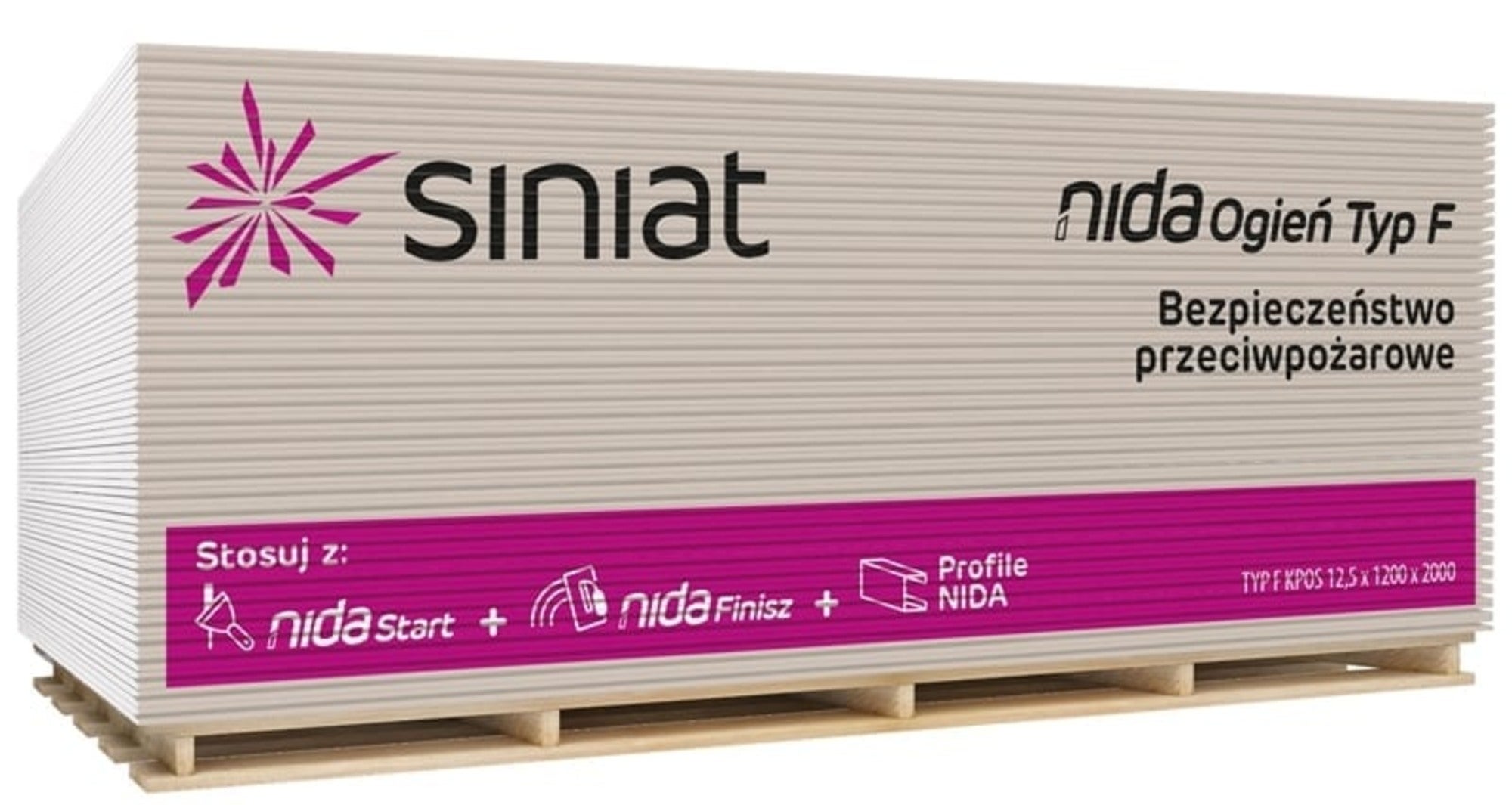 Płyta gipsowo-kartonowa ogniotrwała Siniat Nida Ogień 1200x2600x12,5 mm GKF typ F 2
