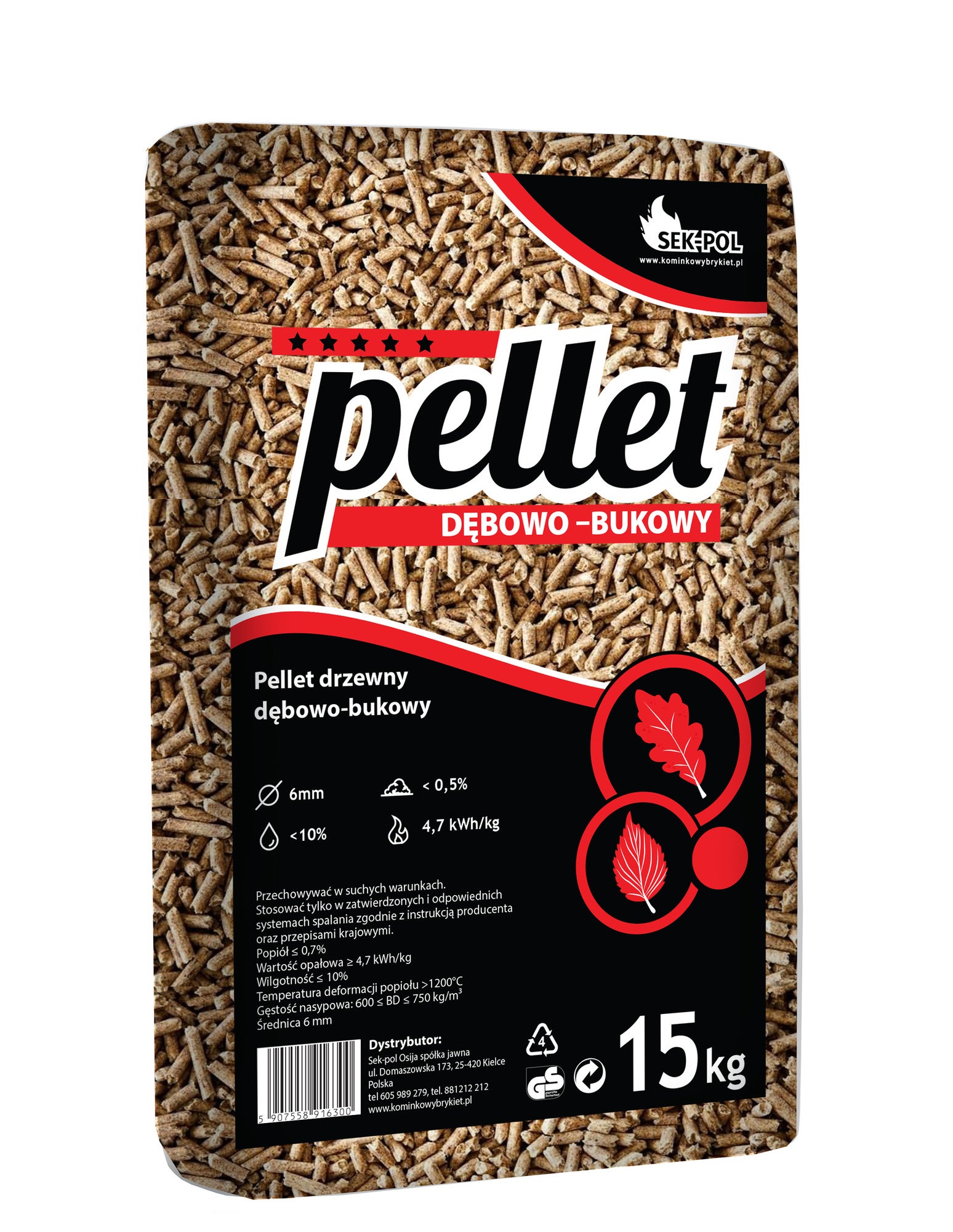 Pellet Dębowo Bukowy Sekpol Osija 16.56MJ 15kg 0