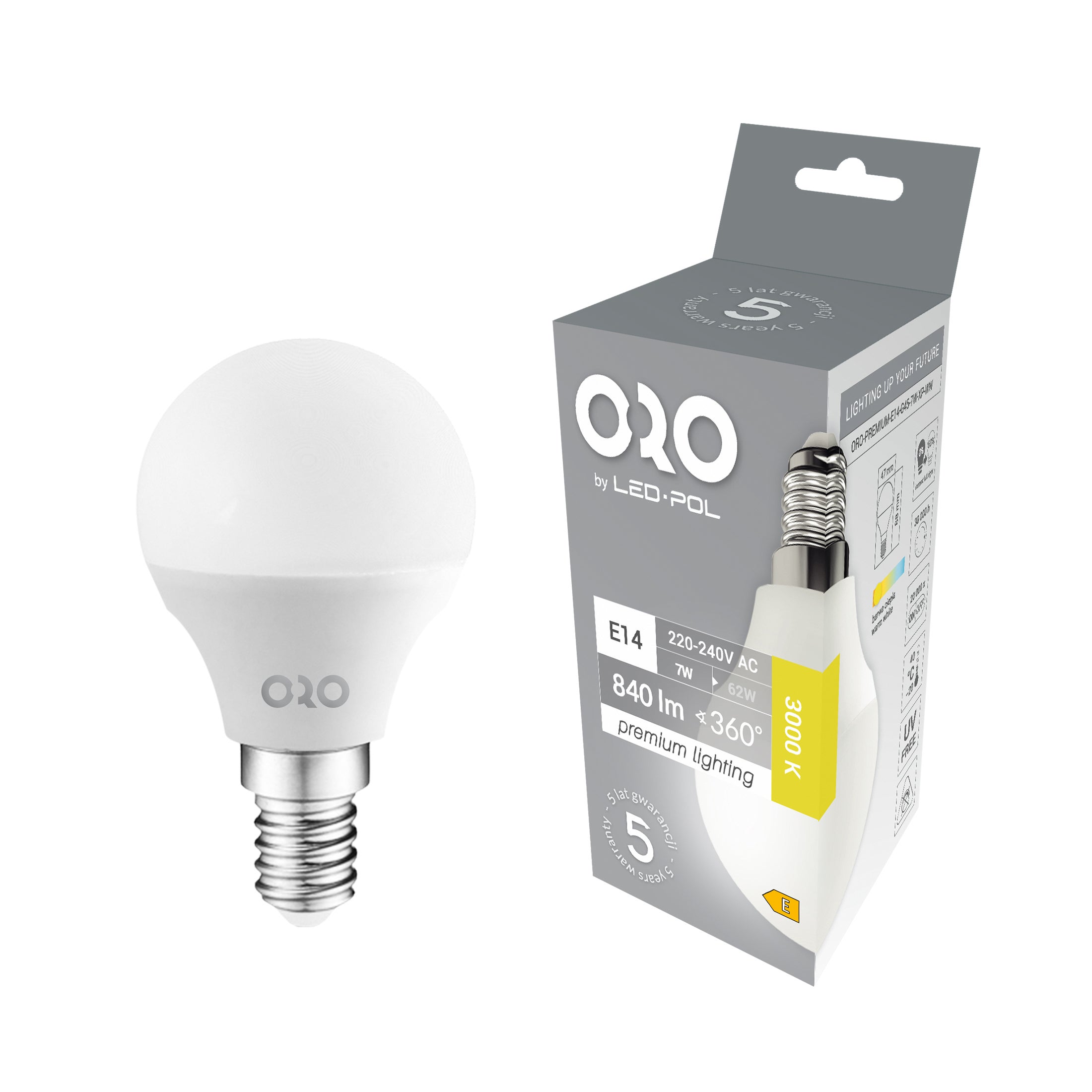 Żarówka LED E14 kulka 7W 840lm 3000K 2