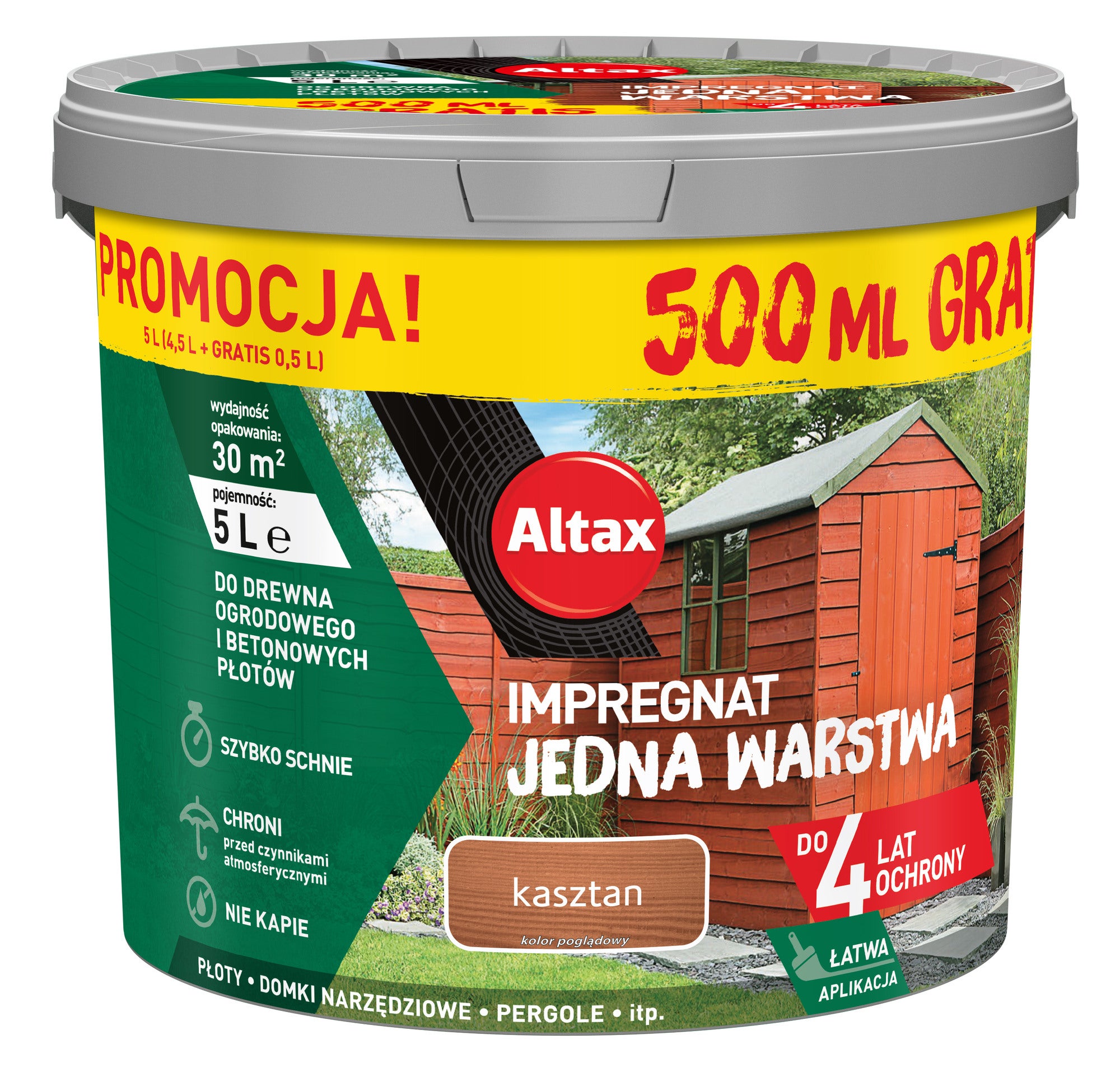 Impregnat do drewna ogrodowego Altax Jedna Warstwa Kasztan 4,5l+0,5l