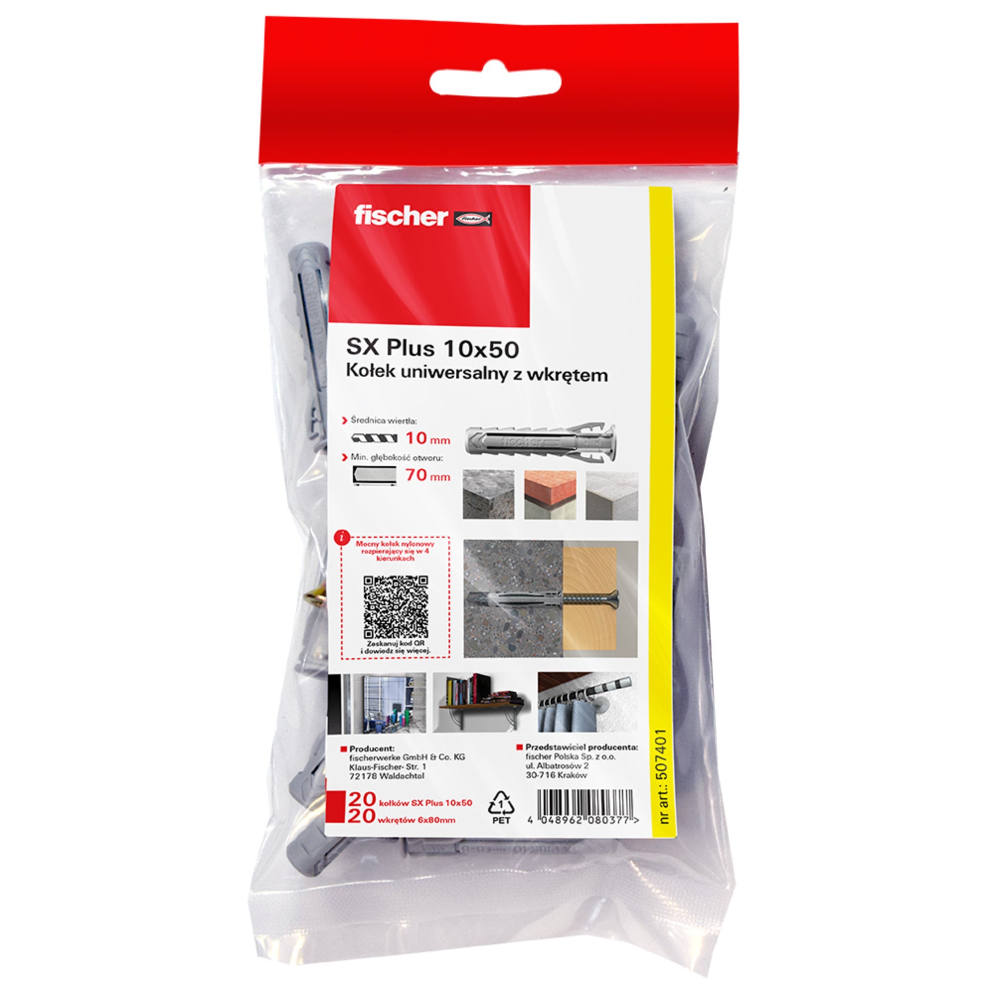 Kołek SX PLUS 10x50 mm z wkrętem 20 szt.