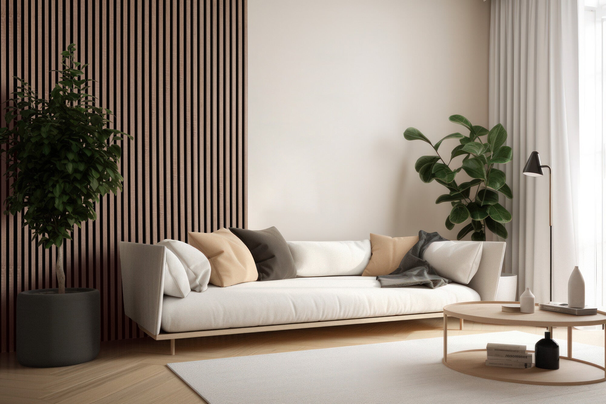 Panel lamelowy na filcowym podkładzie WOODLINE 2700x300 dąb sonoma, tło czarne 2