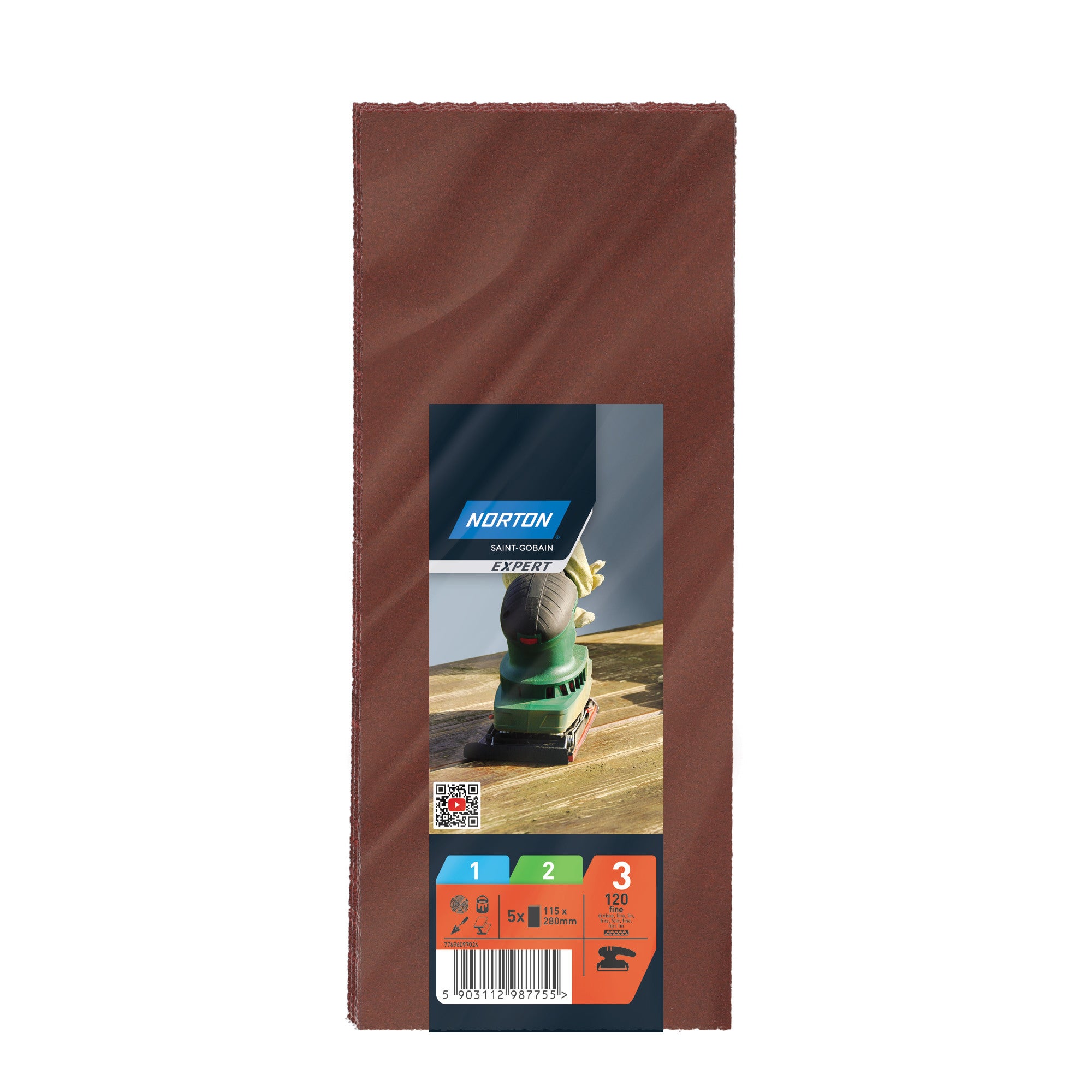 Papier ścierny 115x280 mm P120, 5 szt.