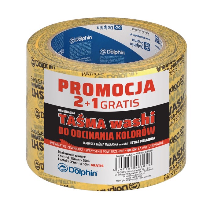 Taśma malarska do odcinania kolorów Blue Dolphin Washi 35mm x 50m 2 sztuki + 1 gratis
