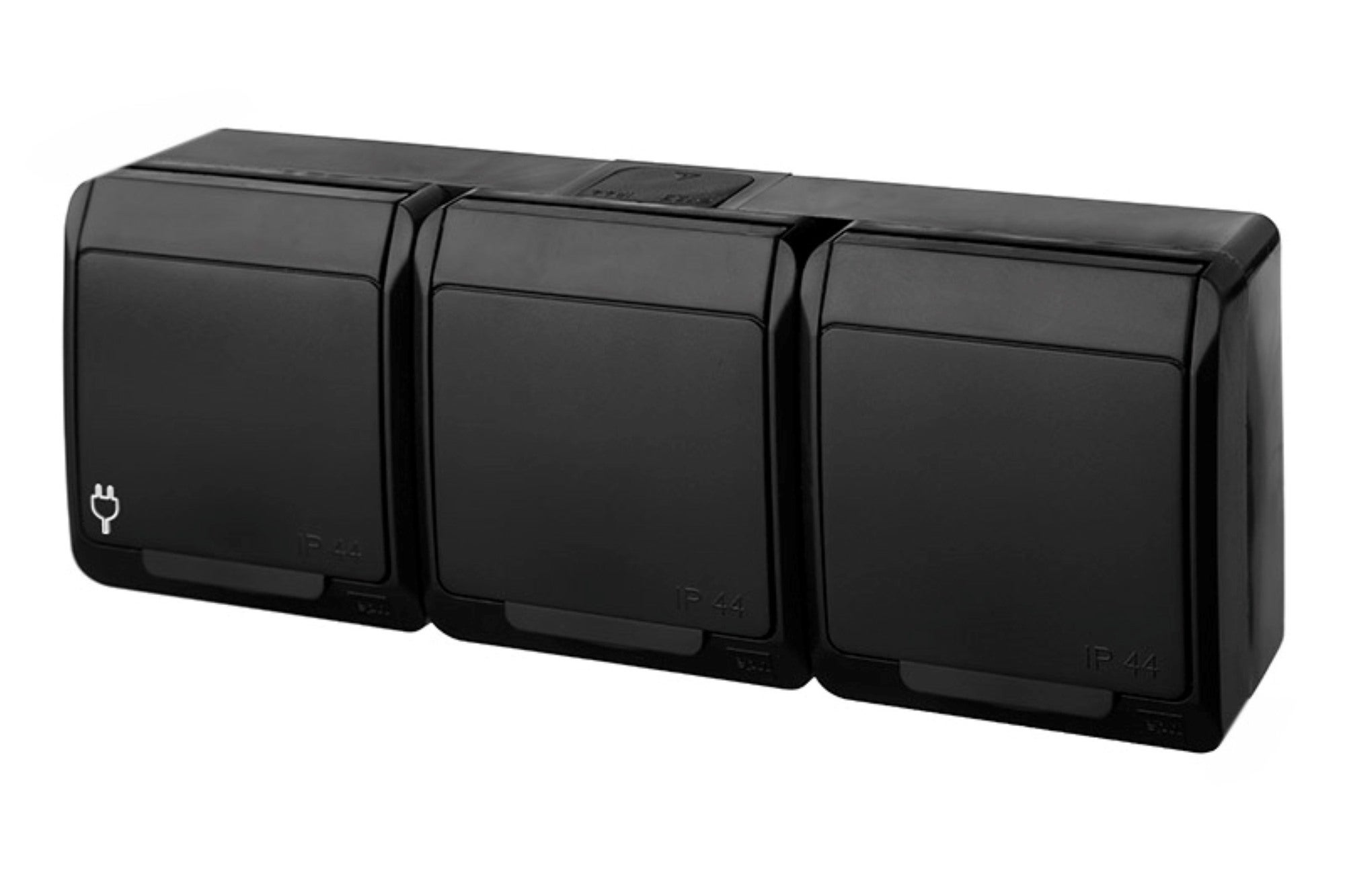 Hermes czarny gniazdo potrójne z uziemieniem IP44