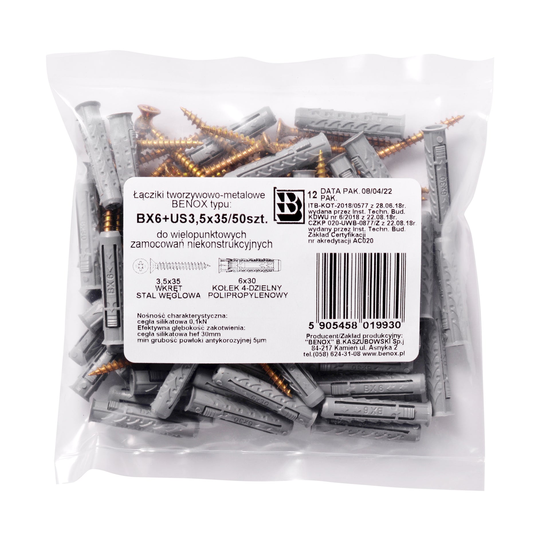 Kołek rozporowy fi 6 z wkrętem 3.5x35 mm (50 szt.) 1