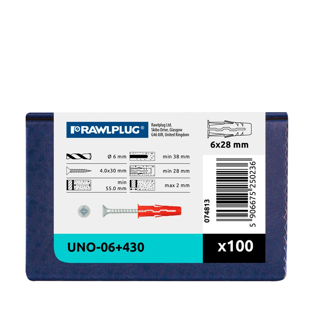 Kołek rozporowy uniwersalnyUNO fi 6 z wkrętem 4.0x30 mm (100 szt.) 1