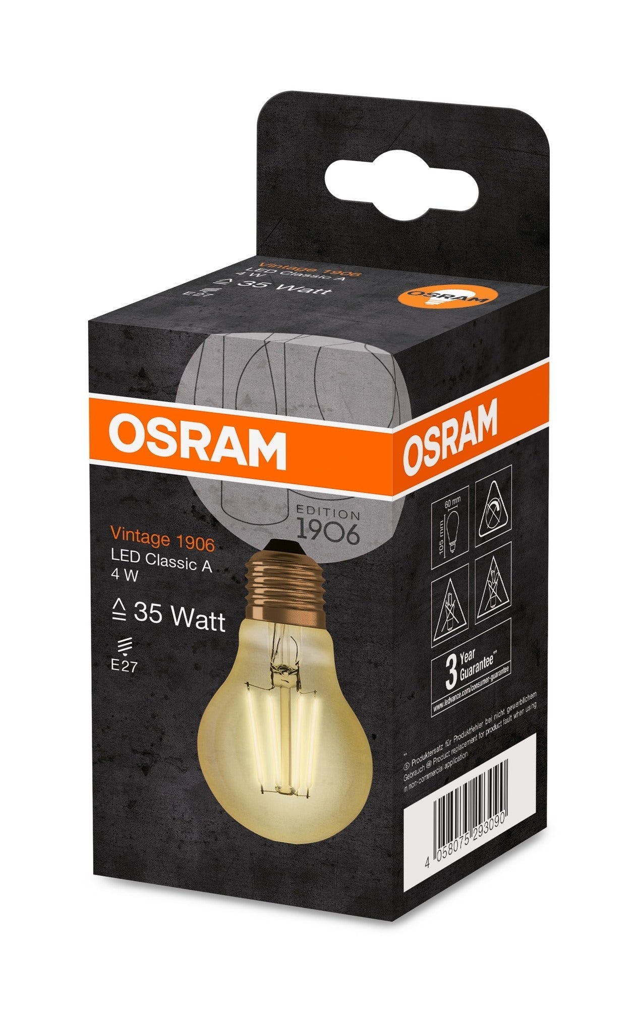 Żarówka LED E27 A60 4W 410lm 2400K filament bursztynowy