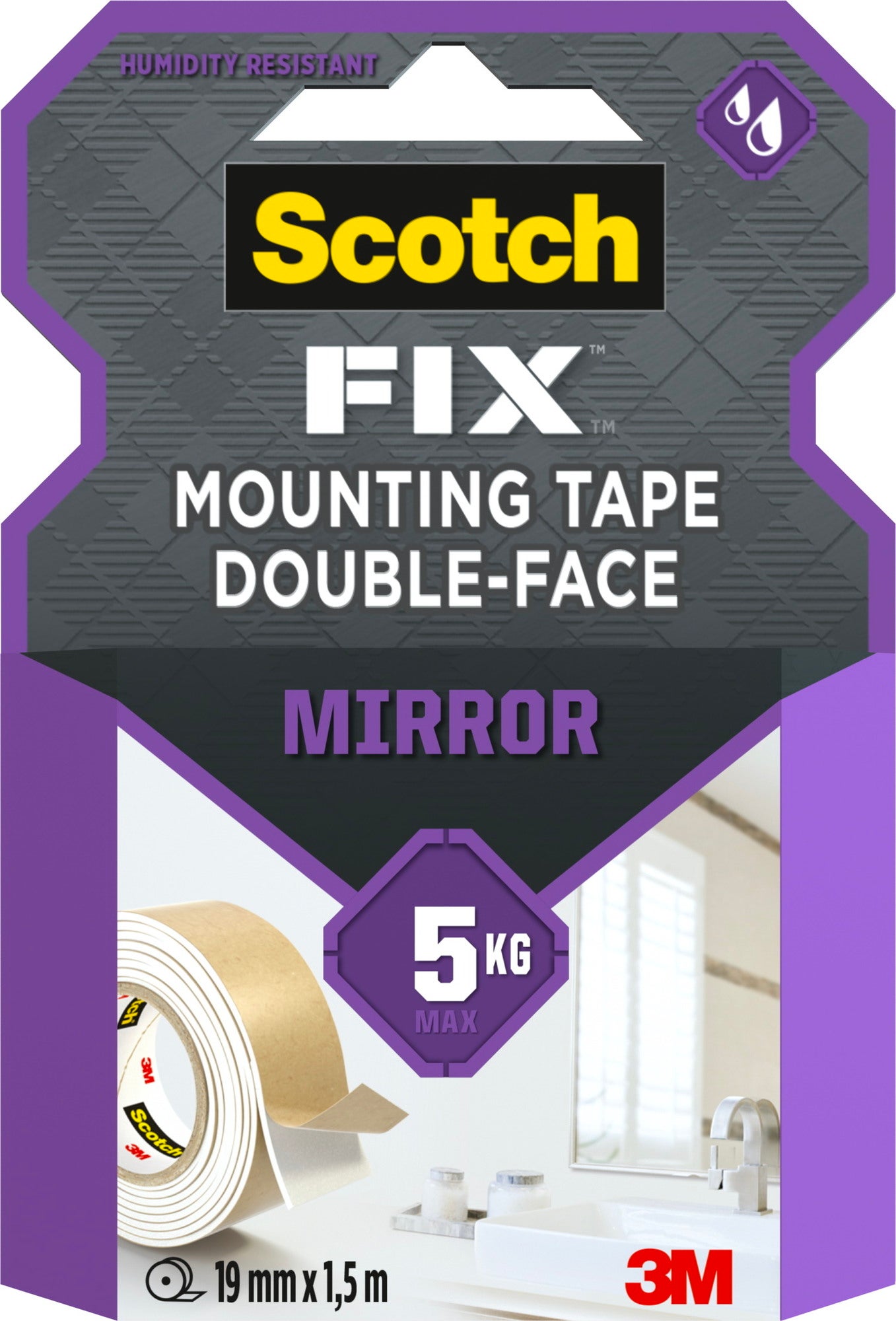 Taśma montażowa Scotch dwustronna do luster i łazienki 19mmx1.5 m