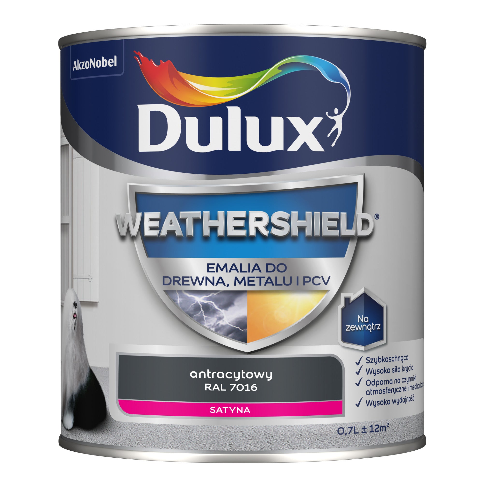 Dulux Weathershield Emalia do drewna, metalu i PCV RAL 7016 antracytowy 0,7l