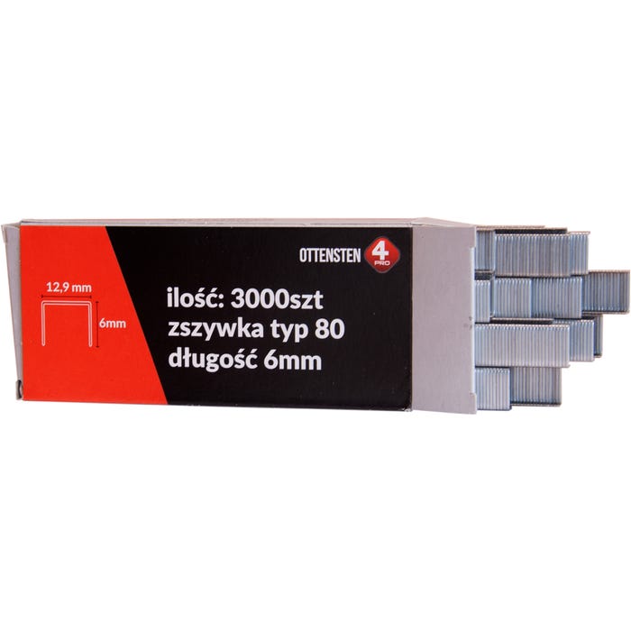 Zszywki galwanizowane 6/80 mm, 3000 szt.