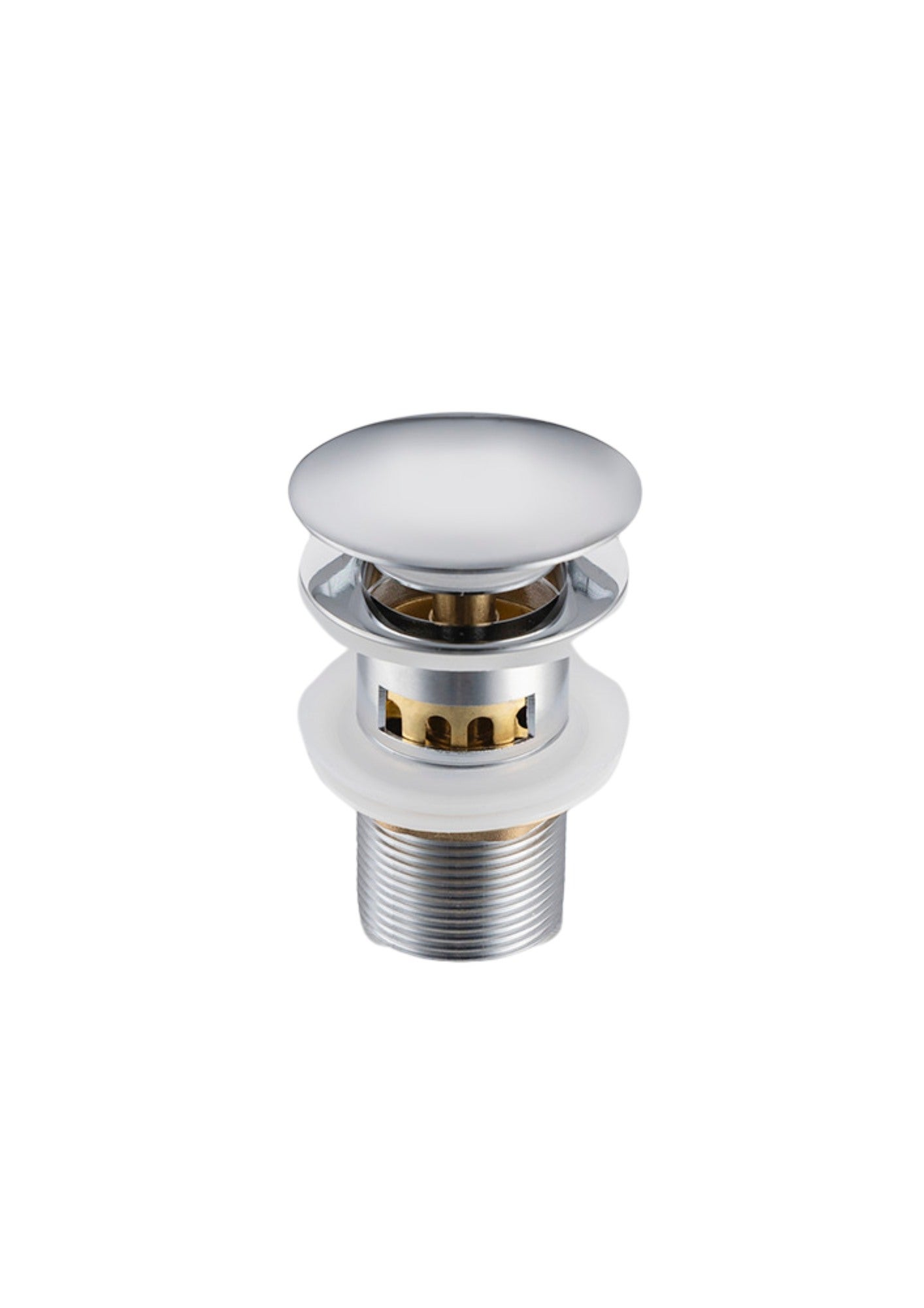 Korek umywalkowy mosiężny klik-klak, z koszyczkiem i przelewem, chrom