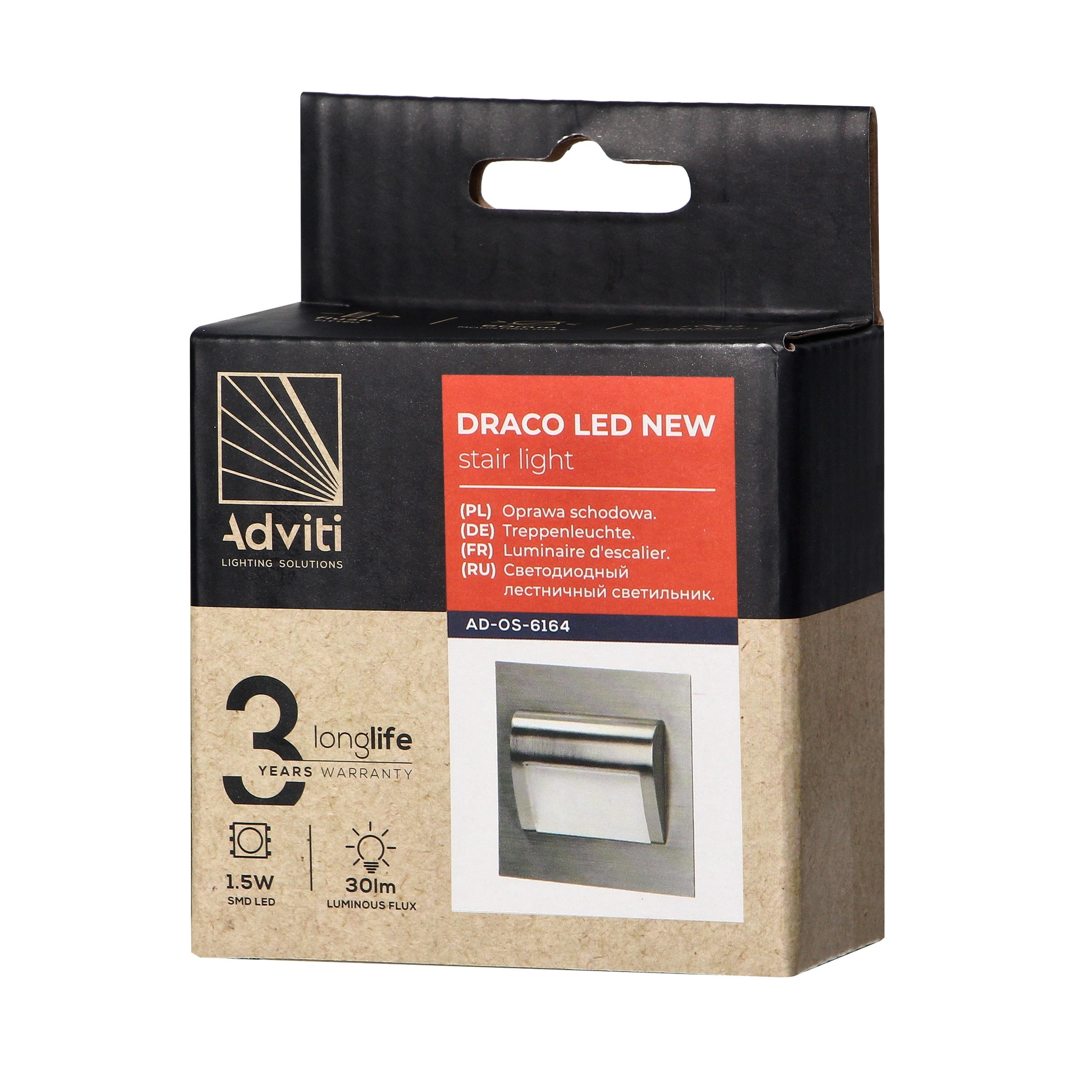 Oprawa schodowa podtynkowa puszka fi60, satynowa, 1,5W, 30Lm, 3000K, zasilanie 12V DC 1