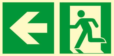 Znak informacyjny KIERUNEK DO WYJŚCIA EWAKUACYJNEGO LEWY