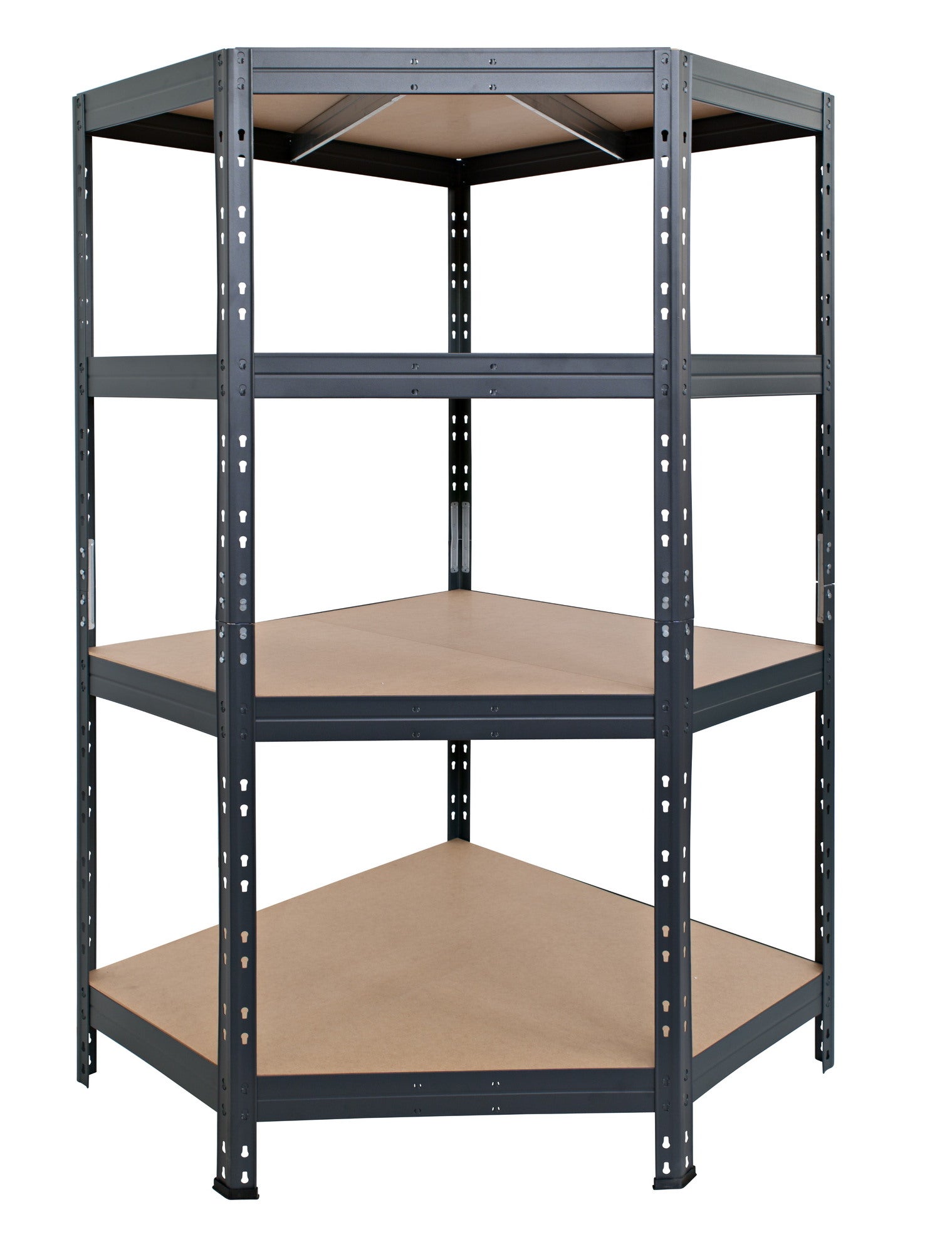 Regał magazynowy narożny Rivet wym. 180x90x90x45 cm, 4 półki, nośność 250 kg