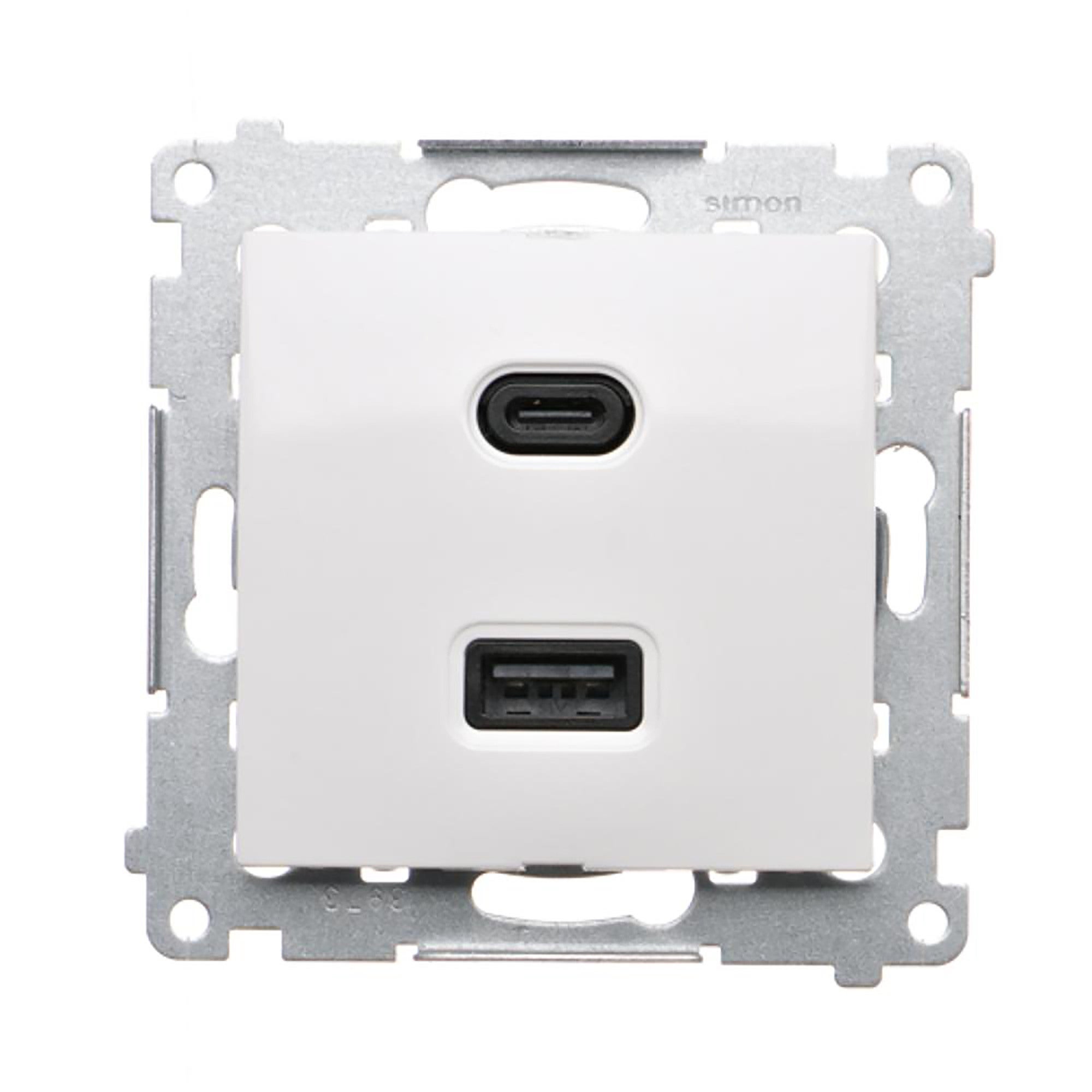 Simon 54 biały gniazdo ładowania USB A+C z ramką