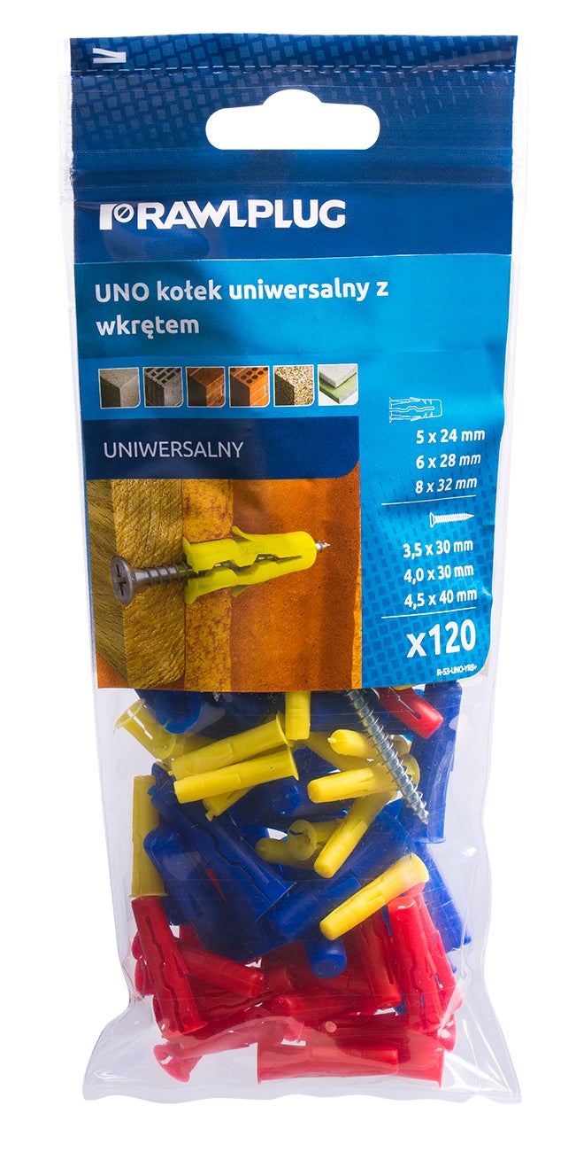 Mix UNO kołek uniwersalny fi 5, 6, 8 mm z wkrętem (60 szt.) 2
