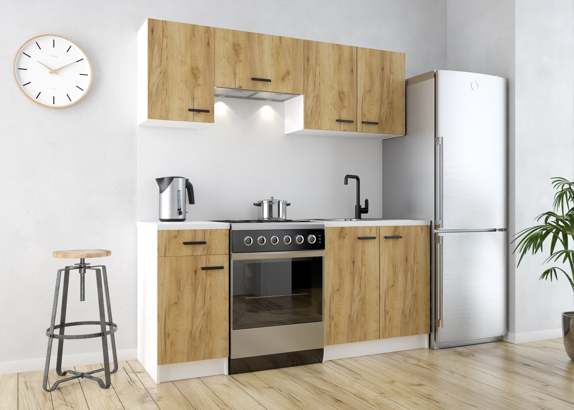 Zestaw mebli kuchennych GOLD 180 cm 5 szafek dąb złoty/biały 1