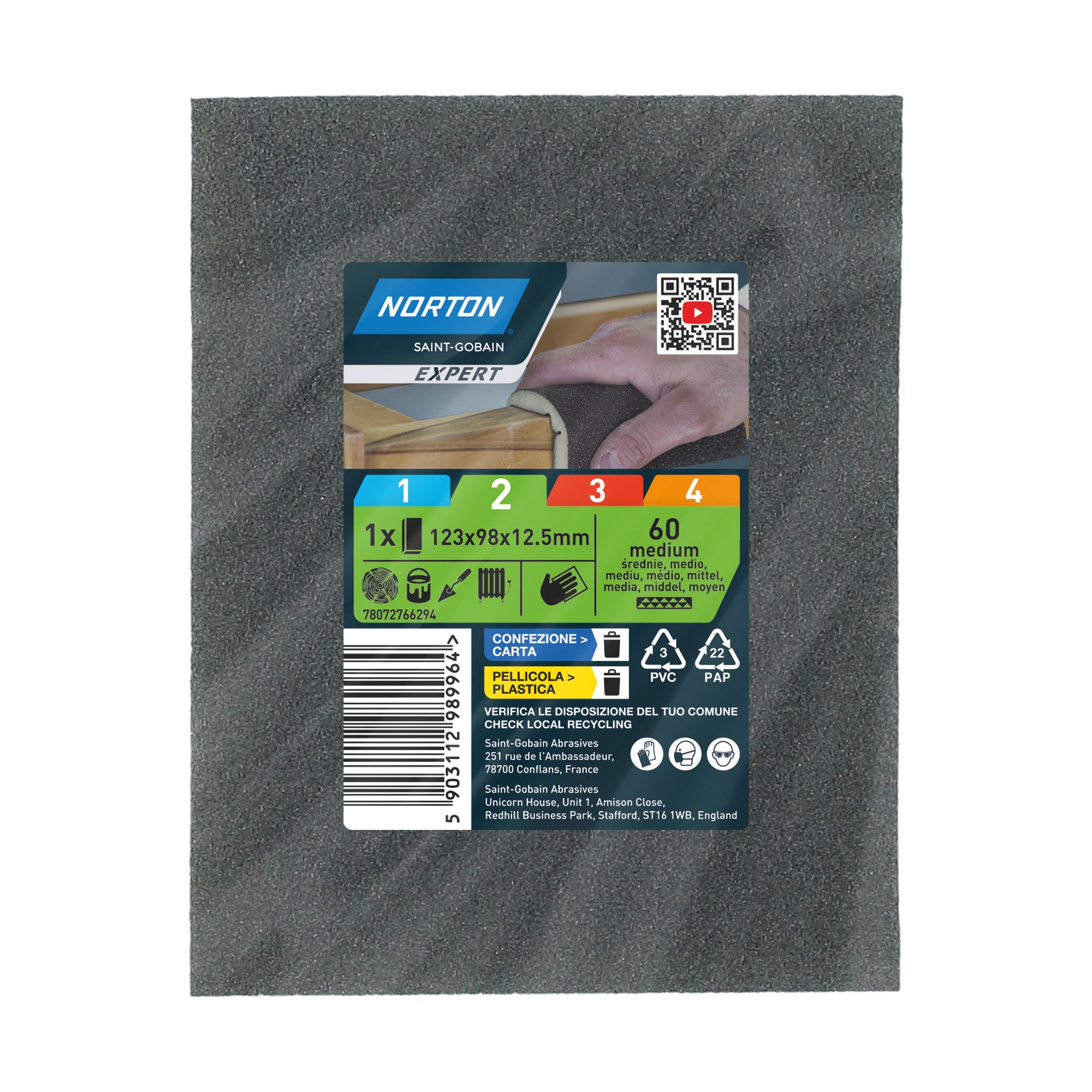 Gąbka ścierna 2-stronna 123x98x12,5 mm P60