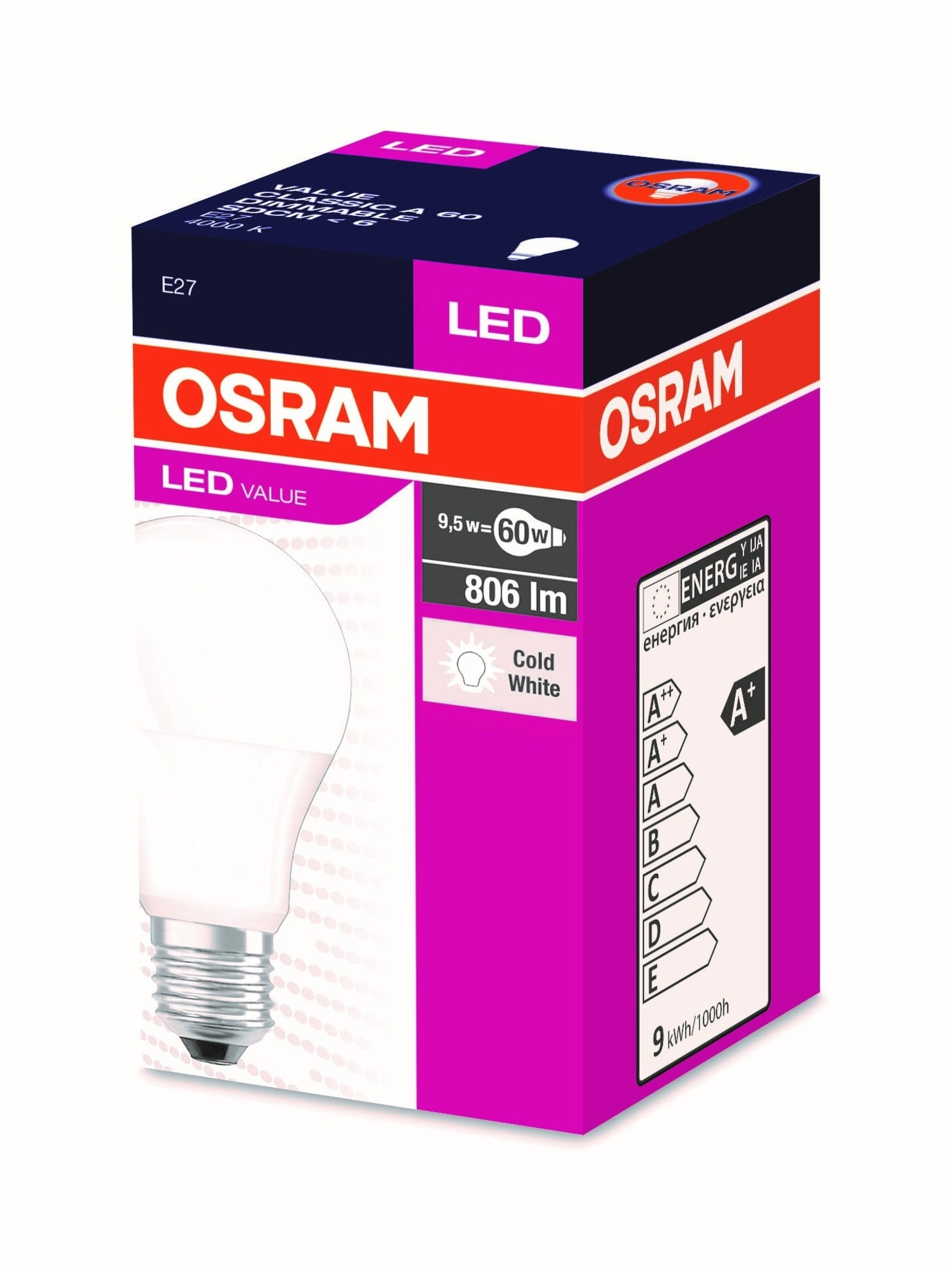 Żarówka LED E27 A60 8,5W 806lm 4000K