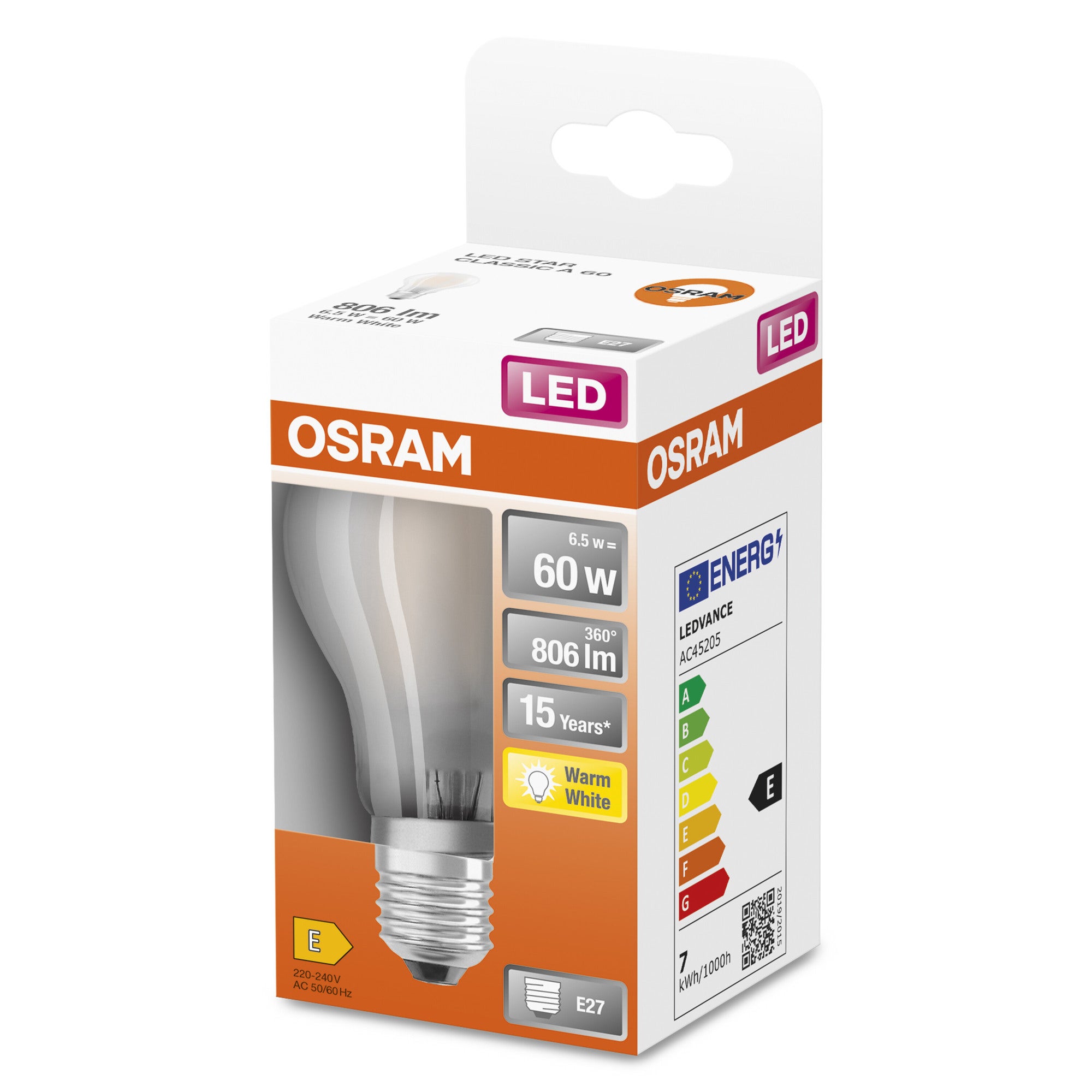 Żarówka LED typu filament E27, standardowa bańka, 6,5W, 806Lm, 2700K, OSRAM