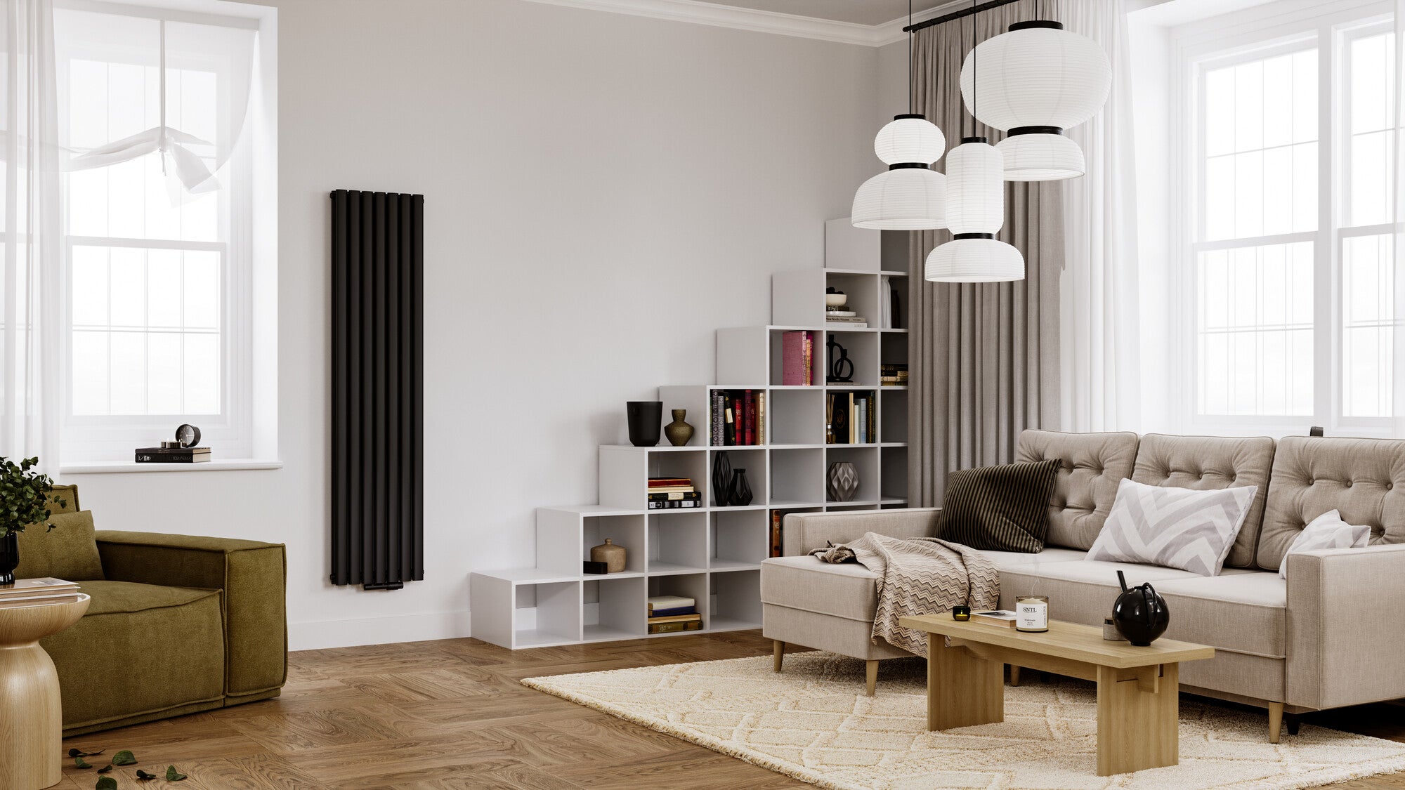 Grzejnik dekoracyjny Oval podwójny 170x41 cm, czarny matowy 1