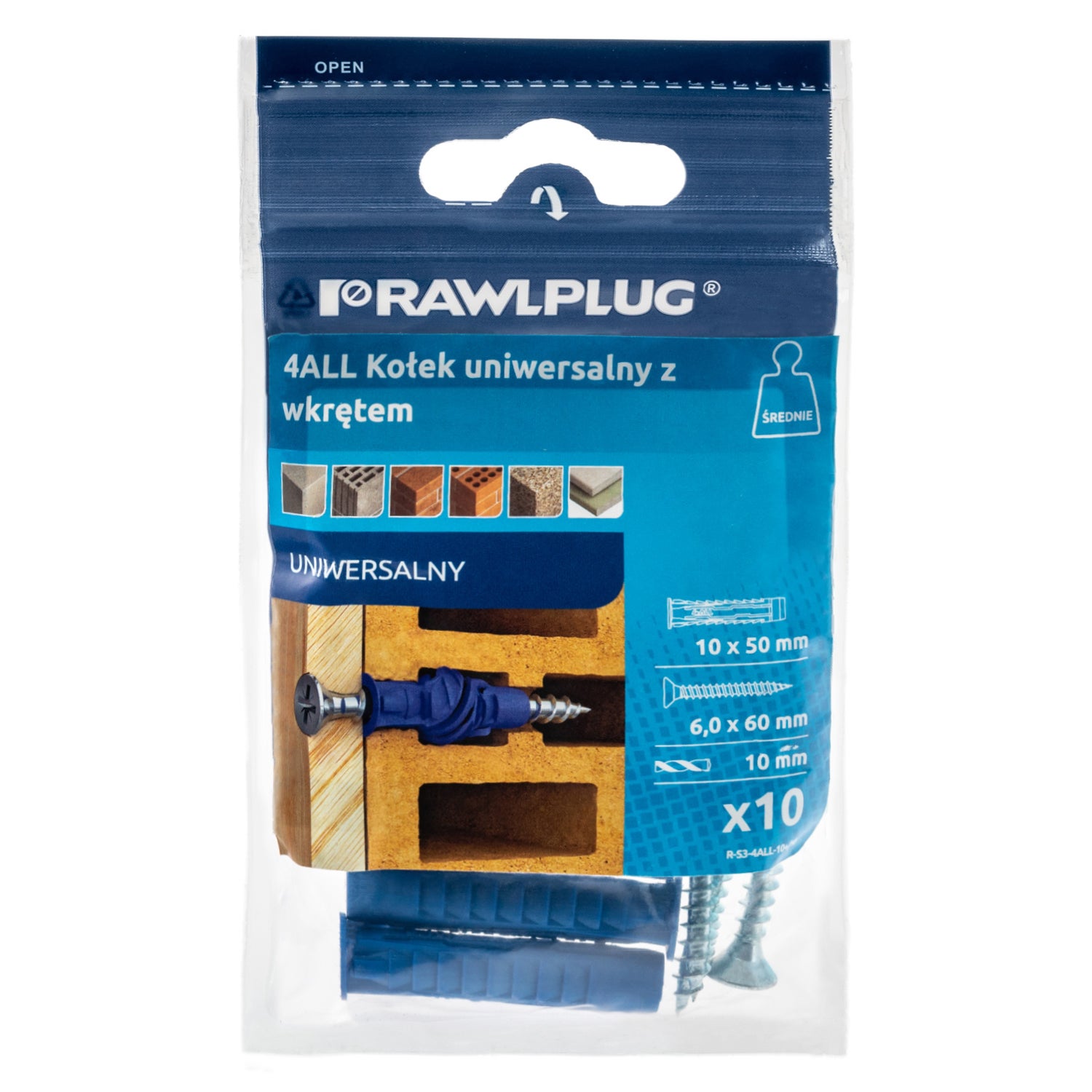 Kołek uniwersalny 4ALL 10x50 mm z wkretem (10 szt.) 1