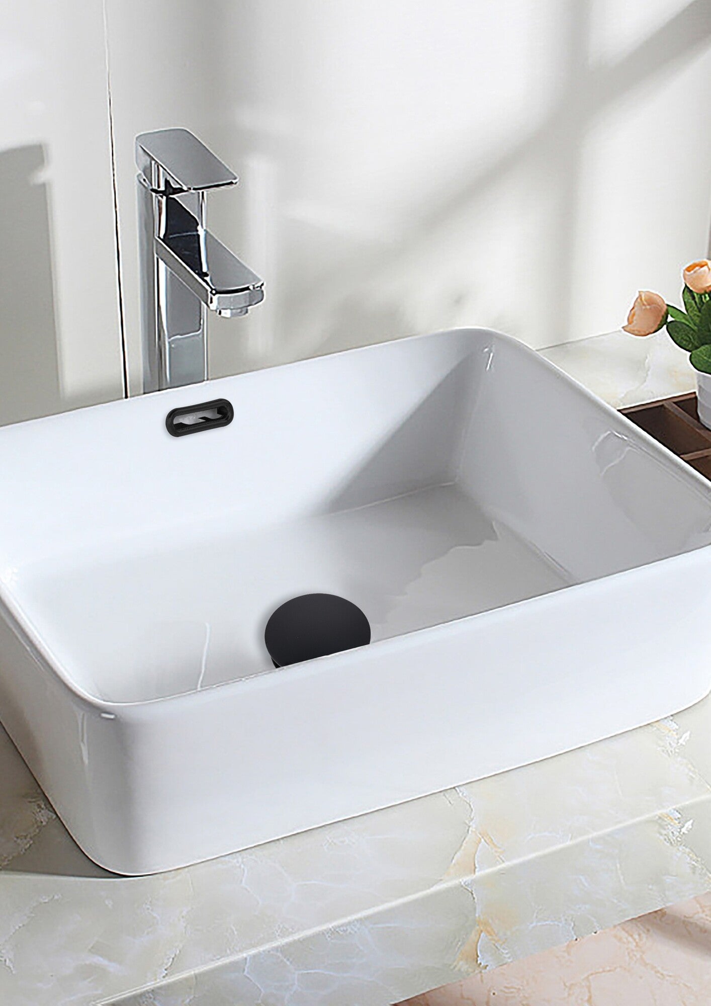 Korek umywalkowy mosiężny klik-klak, z przelewem, czarny 2