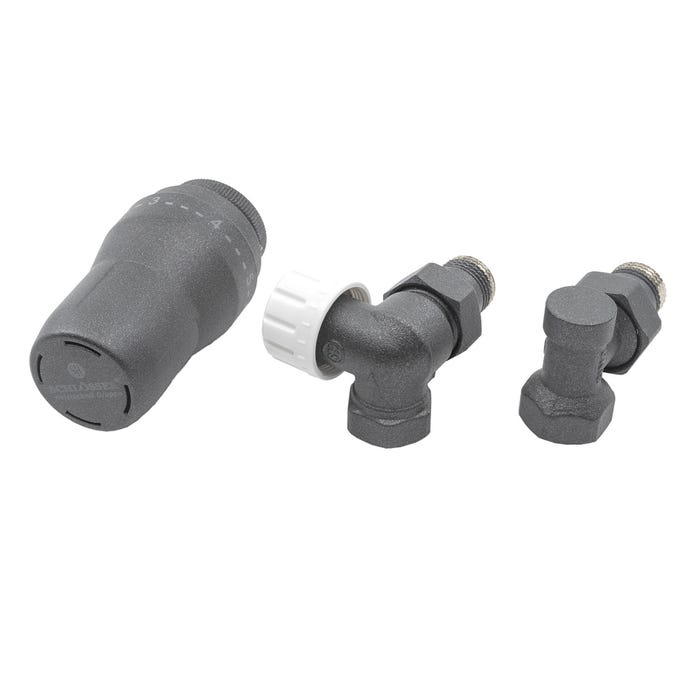 Zestaw termostatyczny osiowo-prawy z głowicą Invest Plus, grafitowy