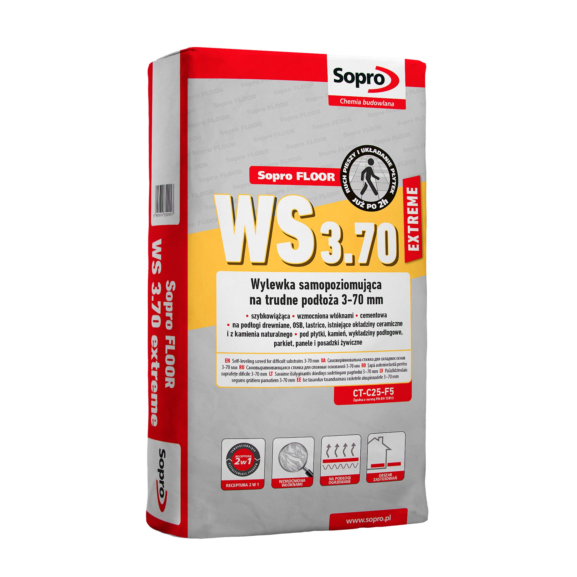 Wylewka samopoziomująca Sopro FLOOR WS 3.70 extreme, CT-C25-F5 25 kg, szybkowiążąca, 3-70 mm