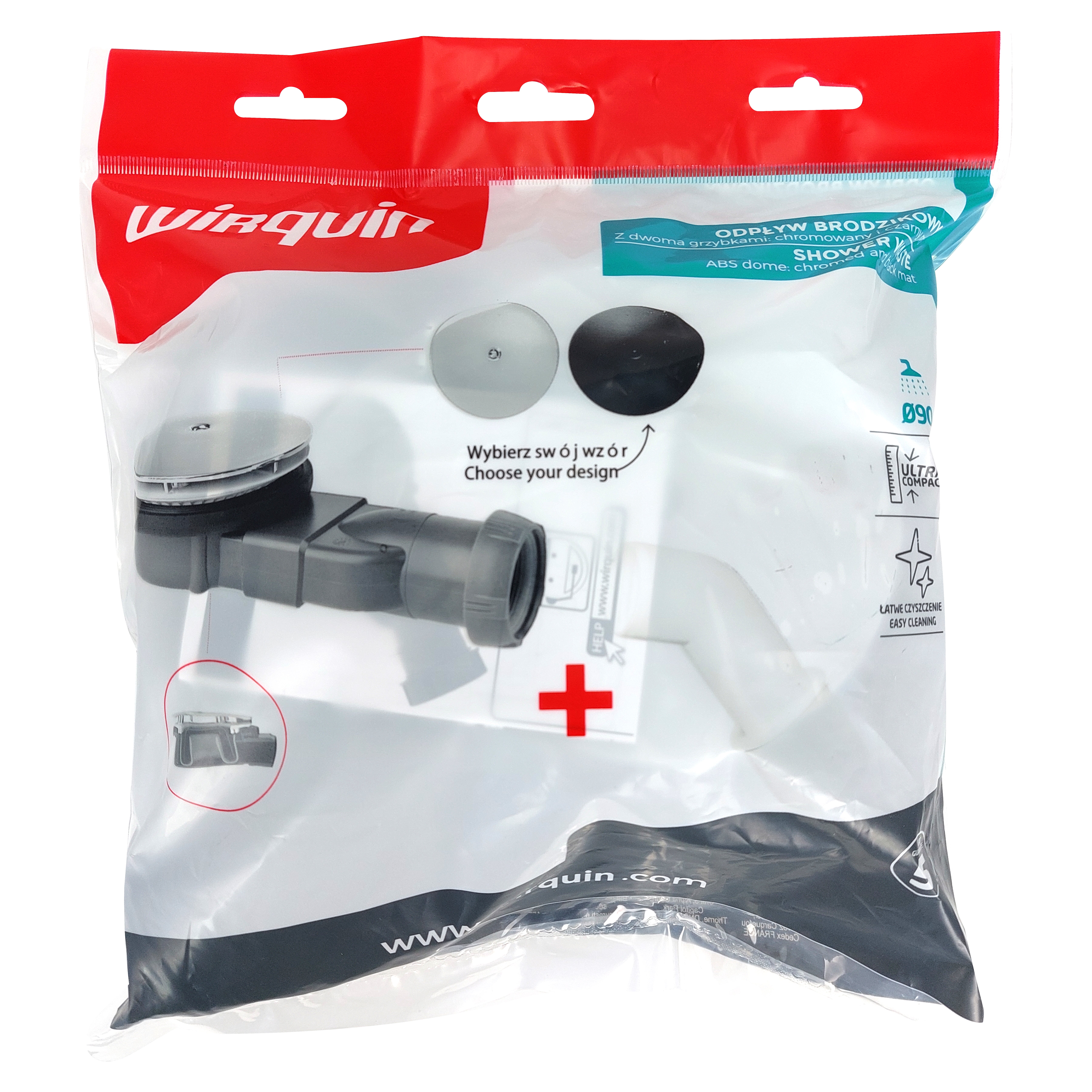 Odpływ brodzikowy Slim fi 90 mm, z dwoma grzybkami chrom i czarnym 3