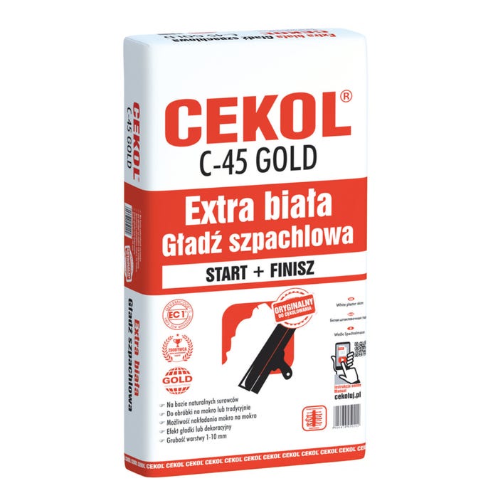 Gładź szpachlowa Cekol C-45 Gold 20 kg, extra biała