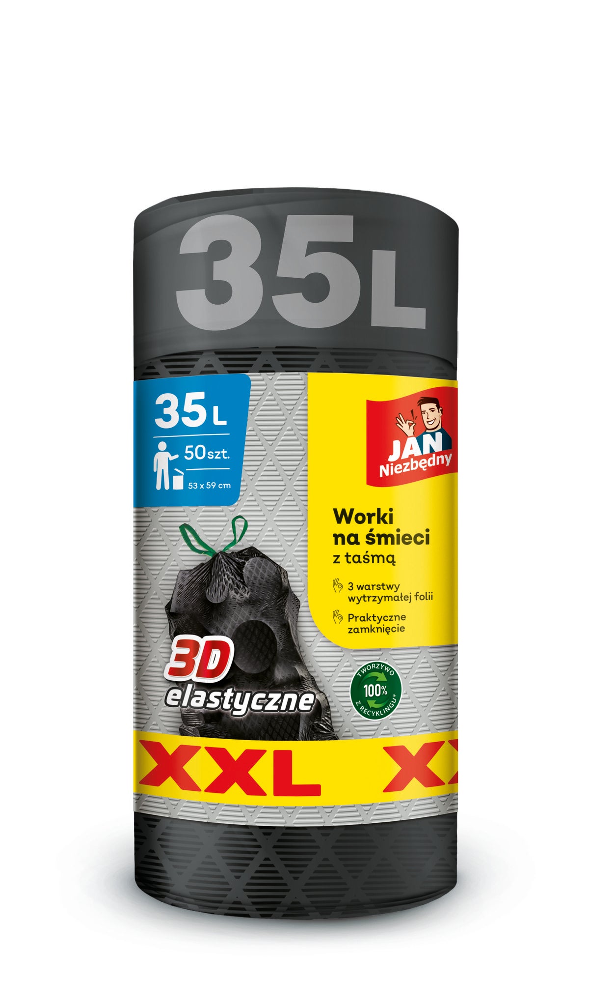 Jan Niezbędny Worki na śmieci z Taśmą XXL 35l 50szt 0