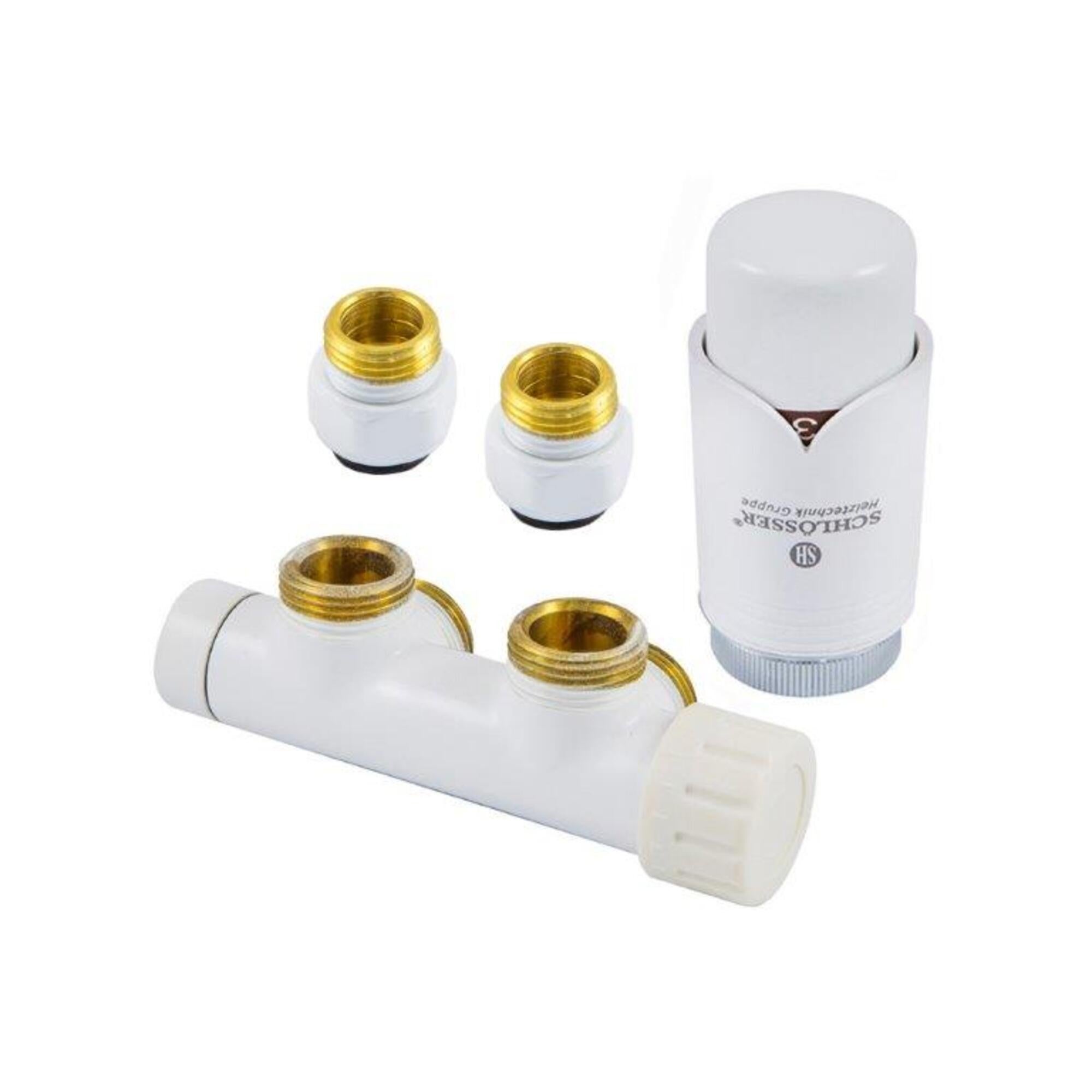 Zestaw termostatyczny Duo-Plex, kątowy lewy, 3/4", ze złączkami do PEX, biały 1