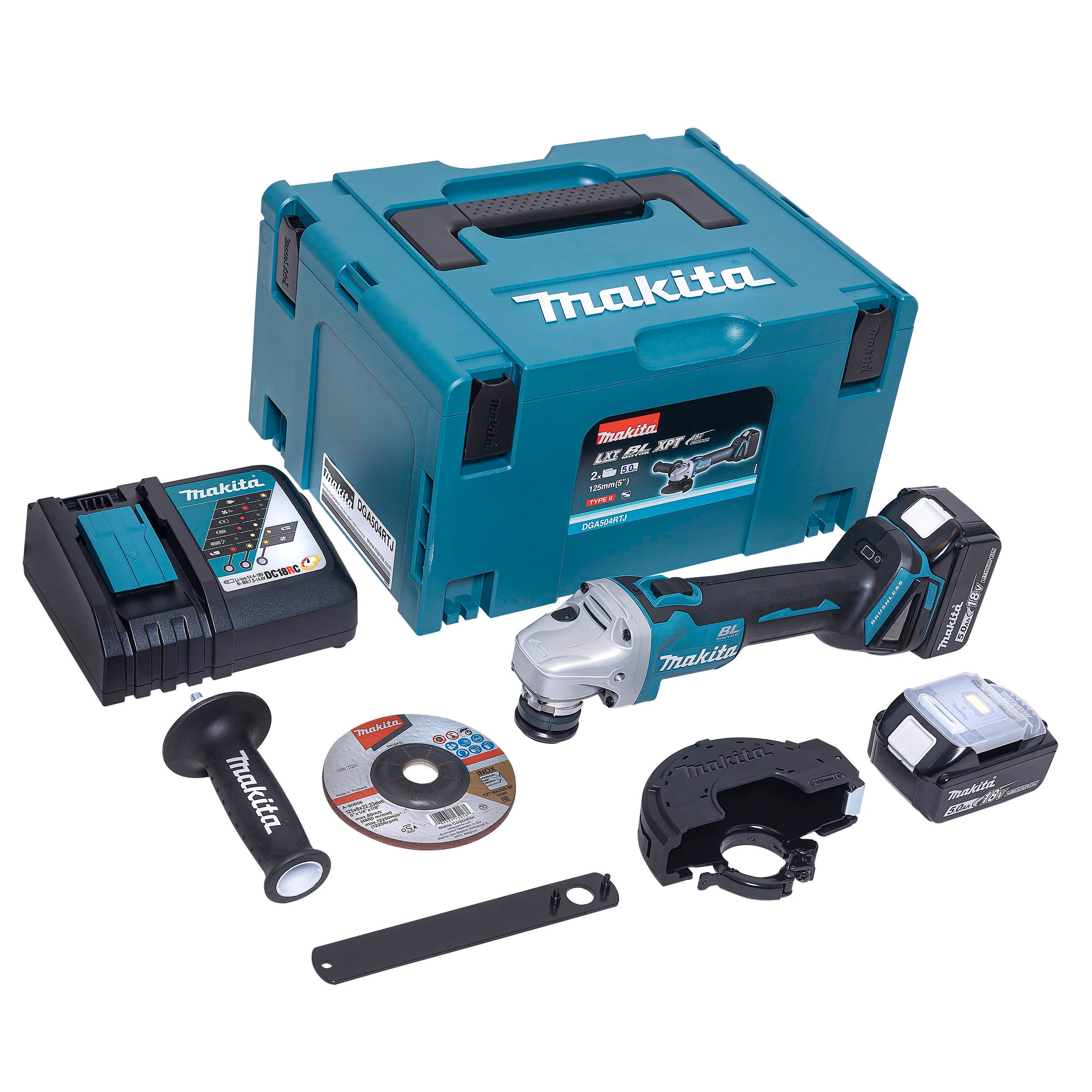 Szlifierka kątowa 125 mm 18V DGA504RTJ Makita / 2 x 5,0Ah 2