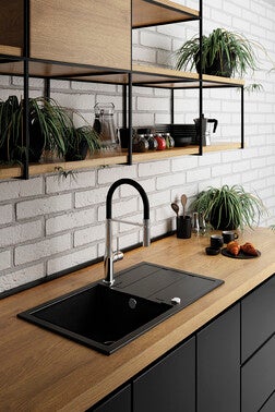 Zlewozmywak granitowy Laveo Barbados 44 x 76 cm czarny 1