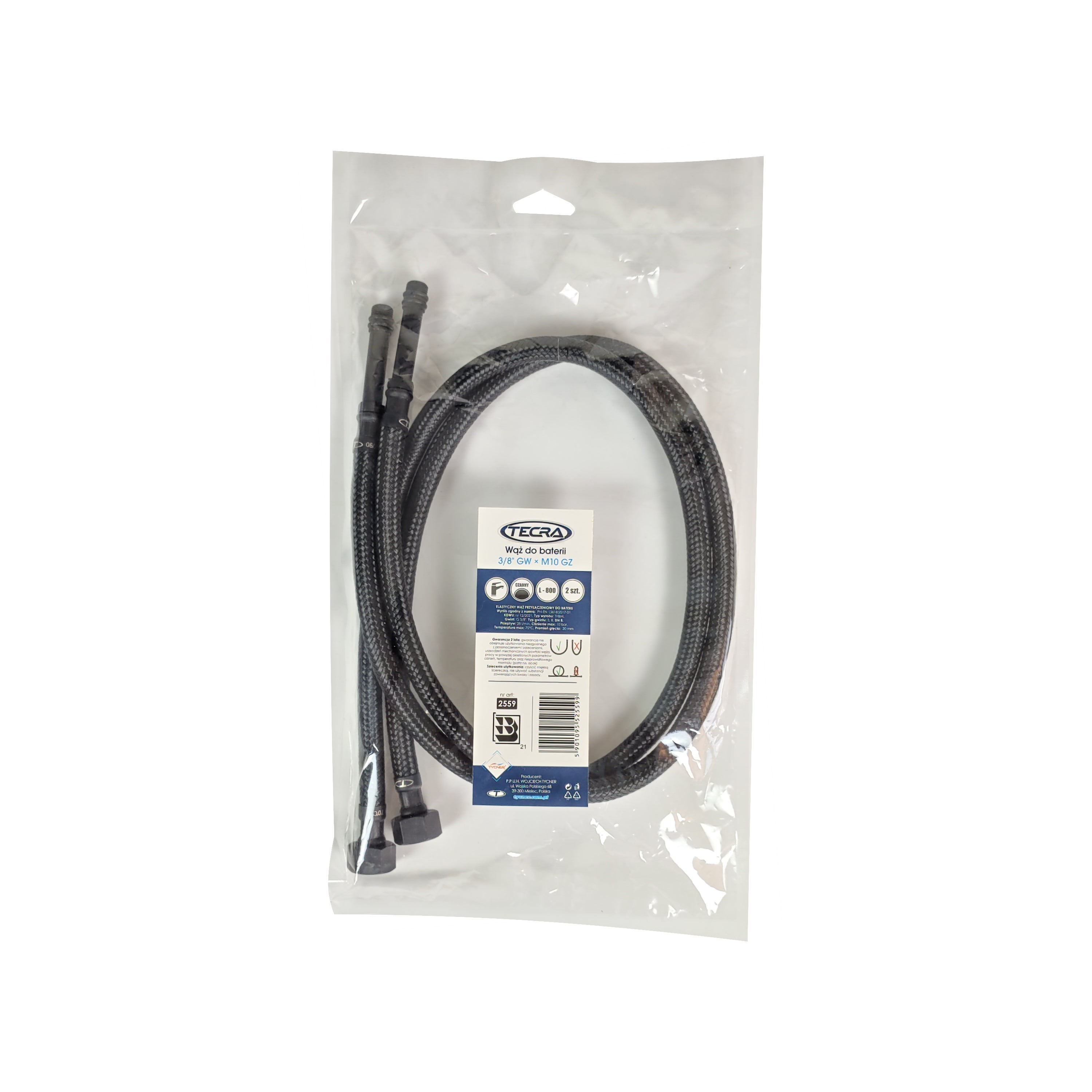 Wężyk przyłączeniowy GW/GZ 3/8"x10 mm, dł. 80 cm, czarny, 2 szt 2