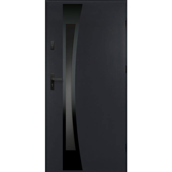 Drzwi stalowe WIEN szklone antracyt 90 lewe