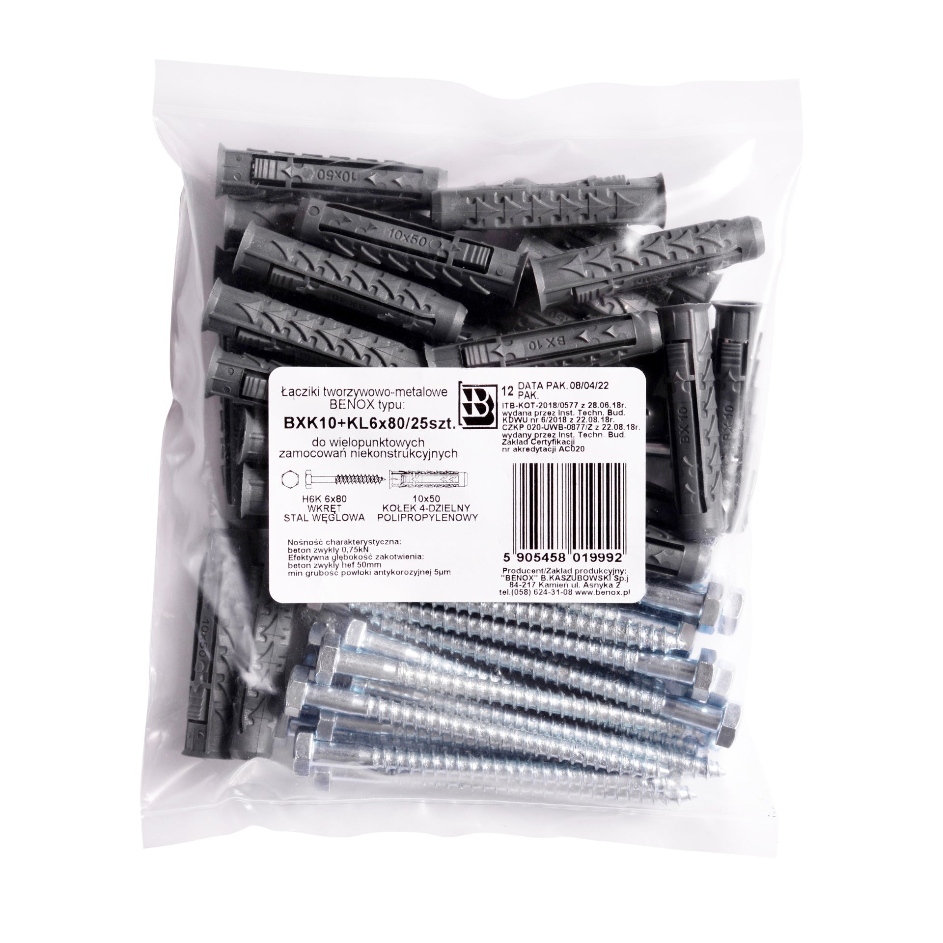 Kołek rozporowy fi 10 z wkrętem 6.0x80 mm (25 szt.) 1