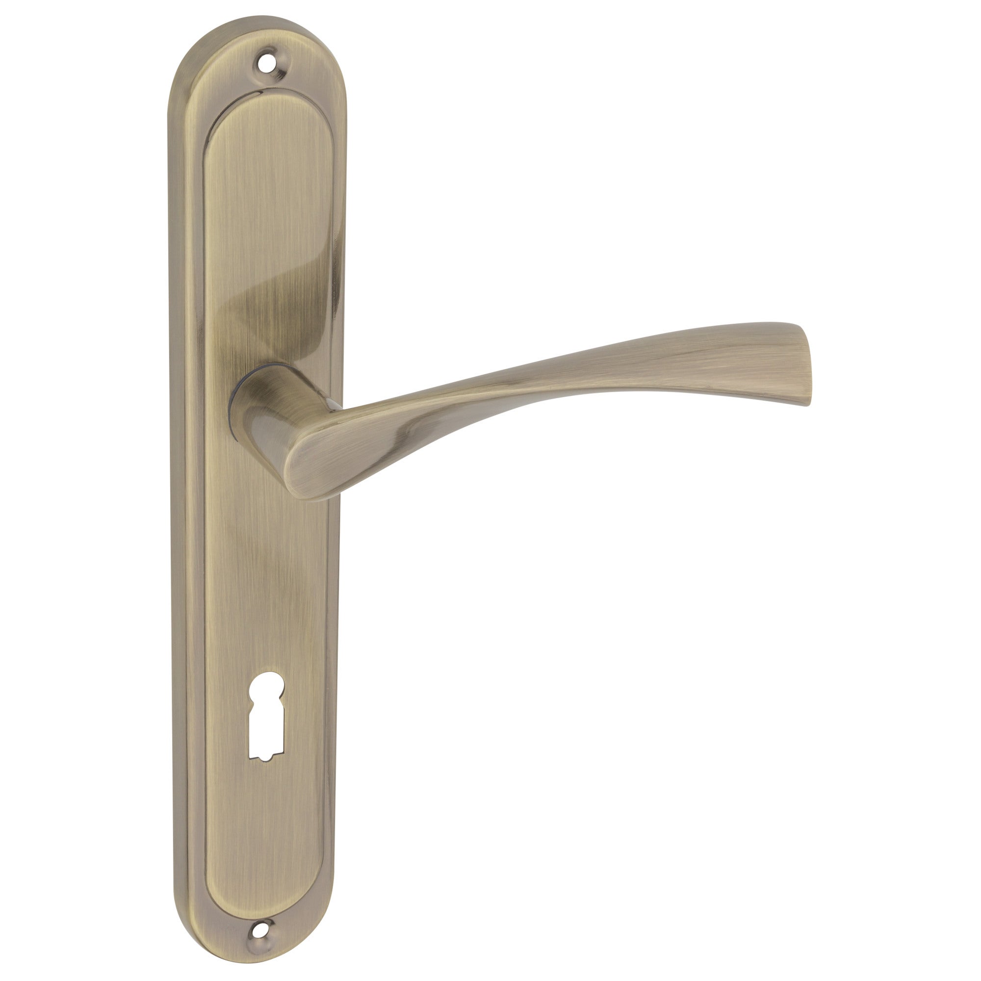 Klamka Febe z długim szyldem na klucz patyna