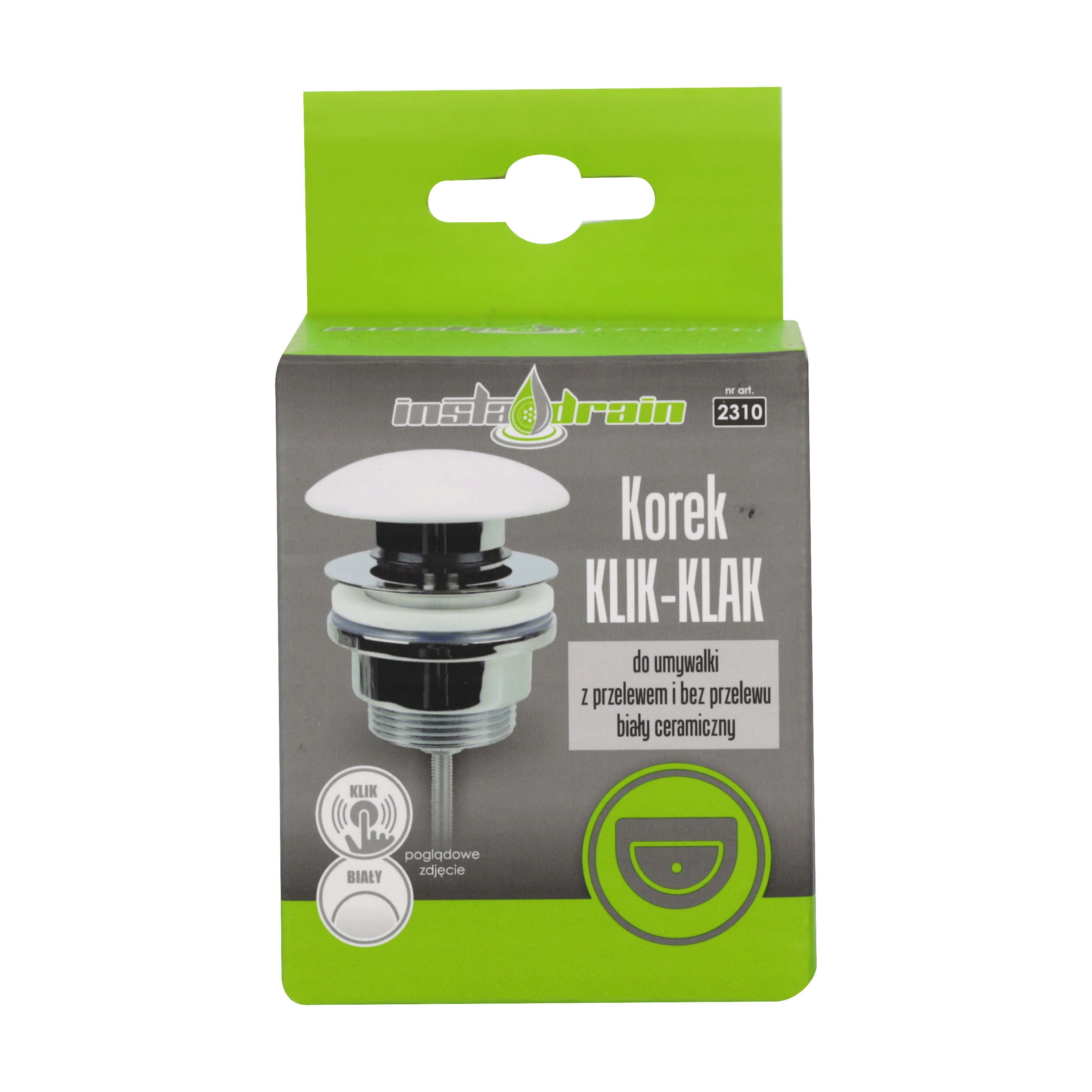 Korek klik-klak umywalkowy, ceramiczny, biały 1
