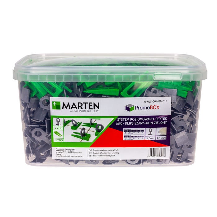 System poziomowania: kliny 200 szt. + klipsy 1.5mm 700 szt.
