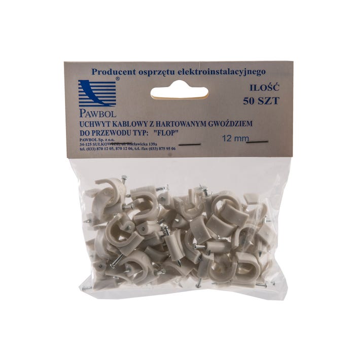 Uchwyt do przewodów okrągłych Flop Ø 12mm z gwoździem 50szt